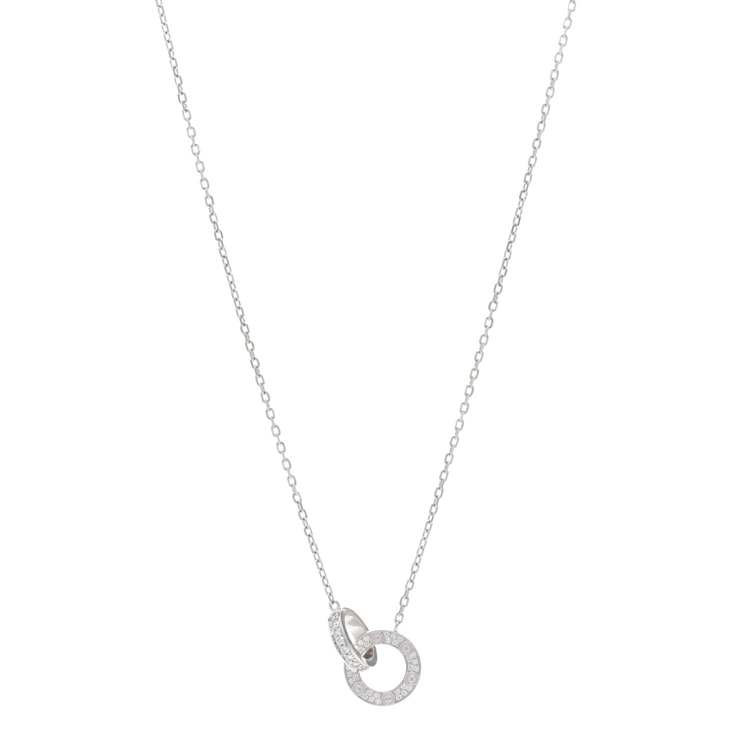 Cartier 18K White Gold Diamond Interlocking LOVE Paved Necklace 1 of 4
