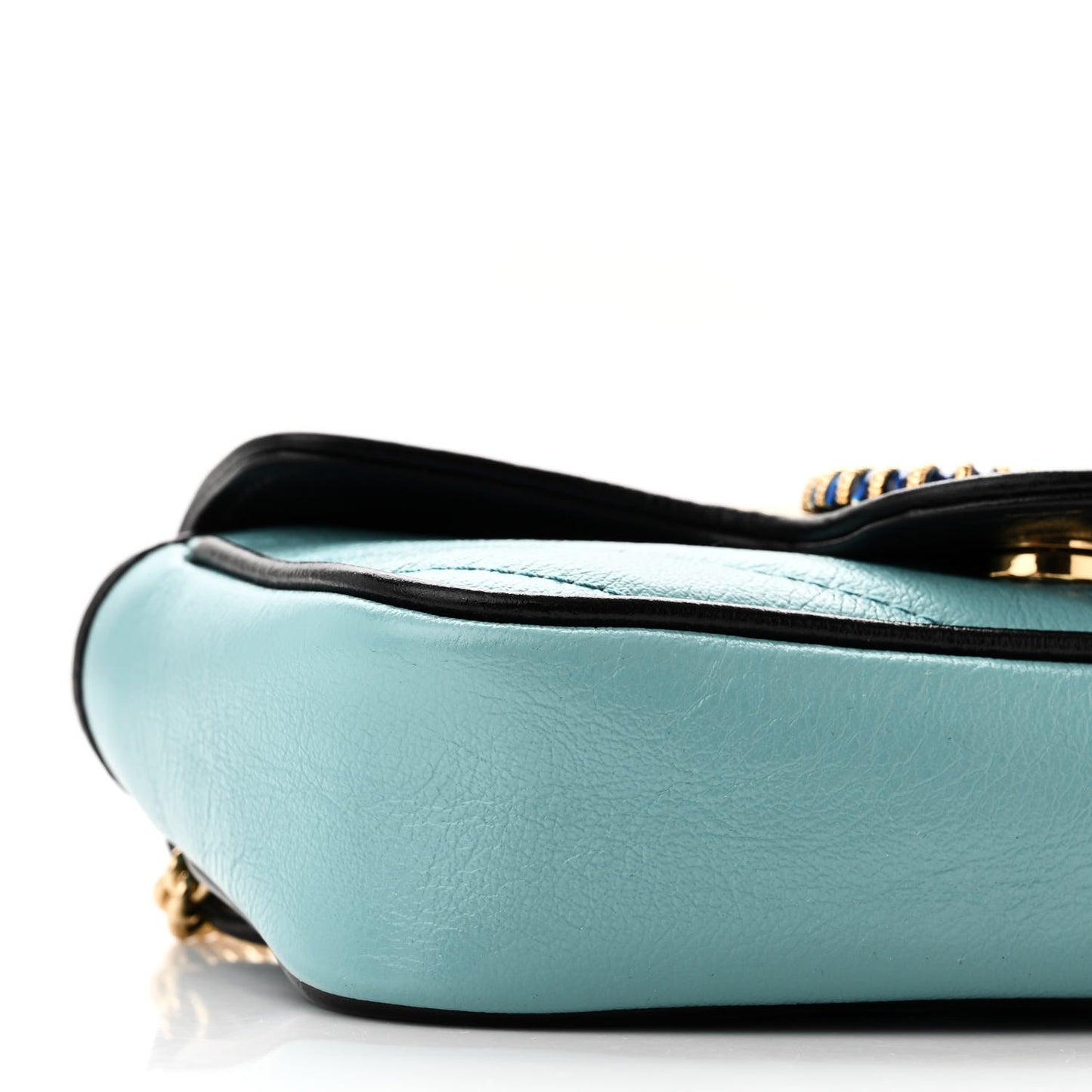 Azalea Calfskin Enamel Matelasse Diagonal Super Mini Torchon GG Marmont Shoulder Bag Butter Dusty Azure Black Electric Blue