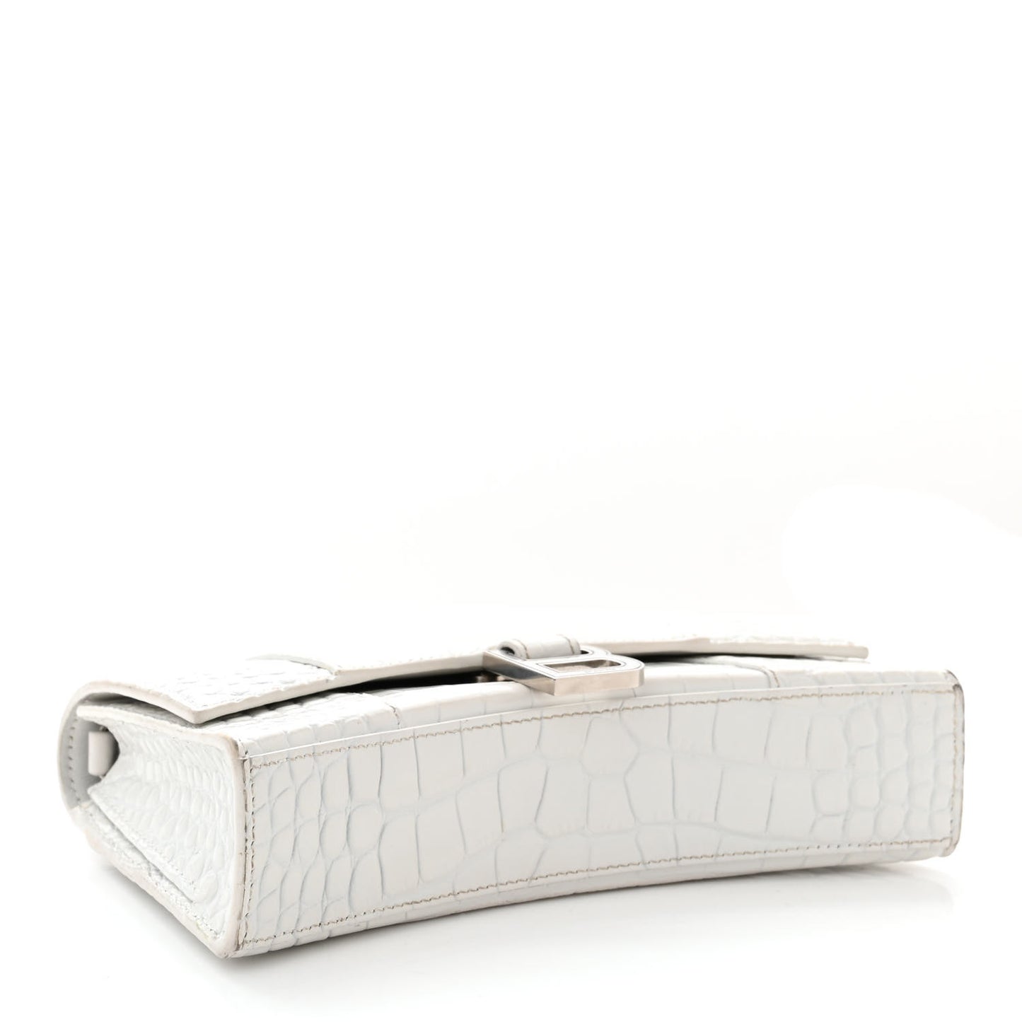 Shiny Calfskin Crocodile Embossed Small Hourglass Evening Chain Bag White