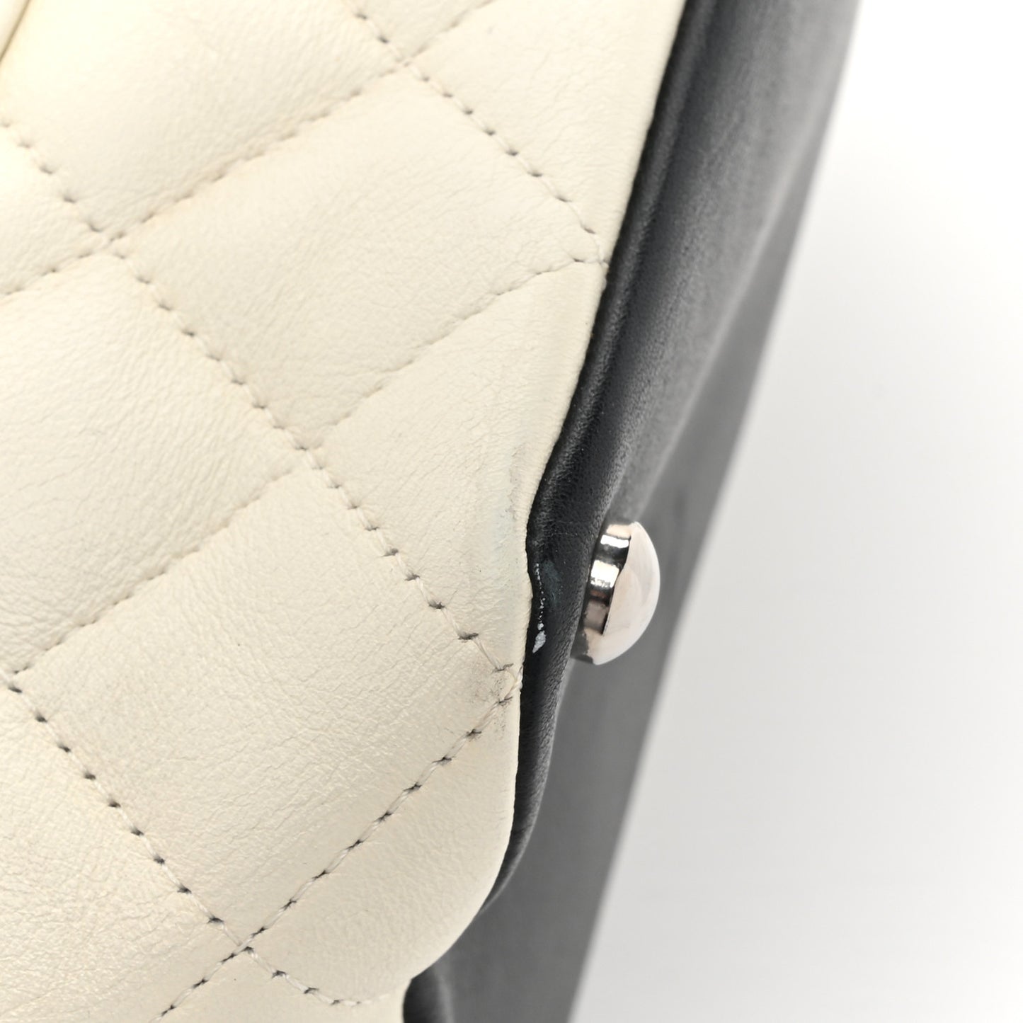 Calfskin Quilted Medium Cambon Tote White Black