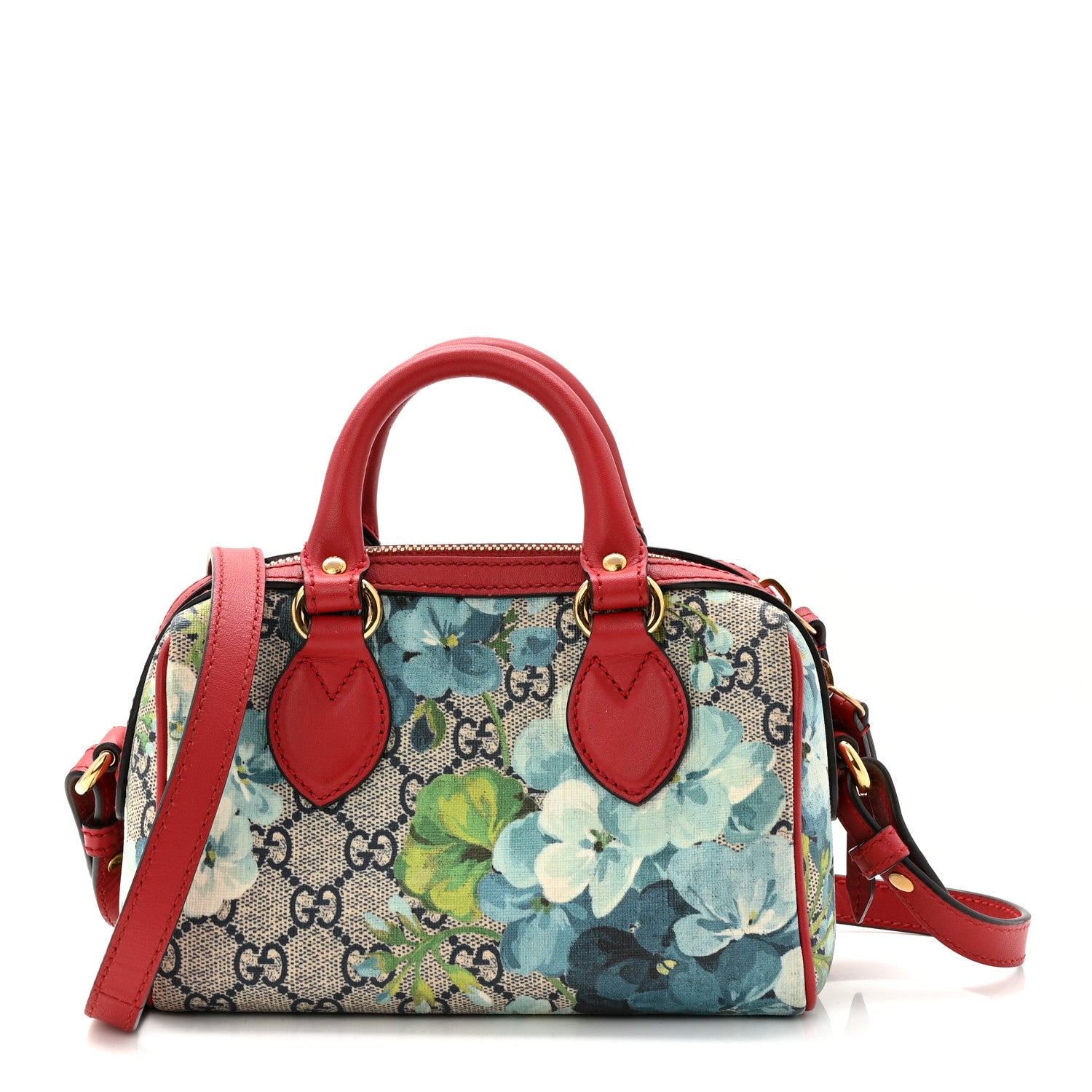 Gucci GG Supreme Monogram Blooms Mini Boston Navy Blue Hibiscus