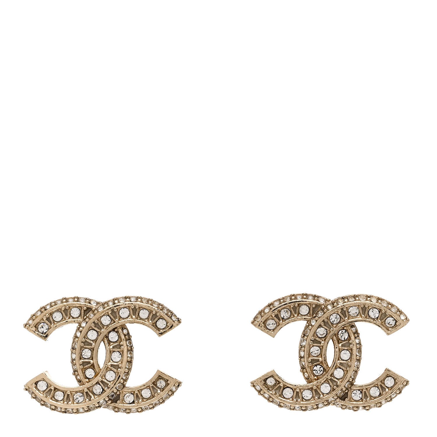 Chanel Crystal Timeless CC Earrings Light Gold 1 of 5