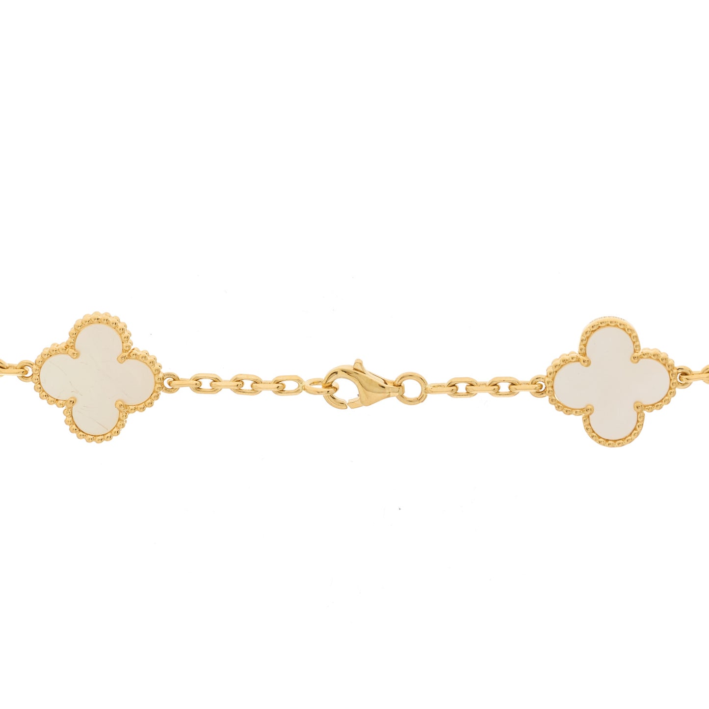 18K Yellow Gold Mother of Pearl 20 Motifs Vintage Alhambra Necklace
