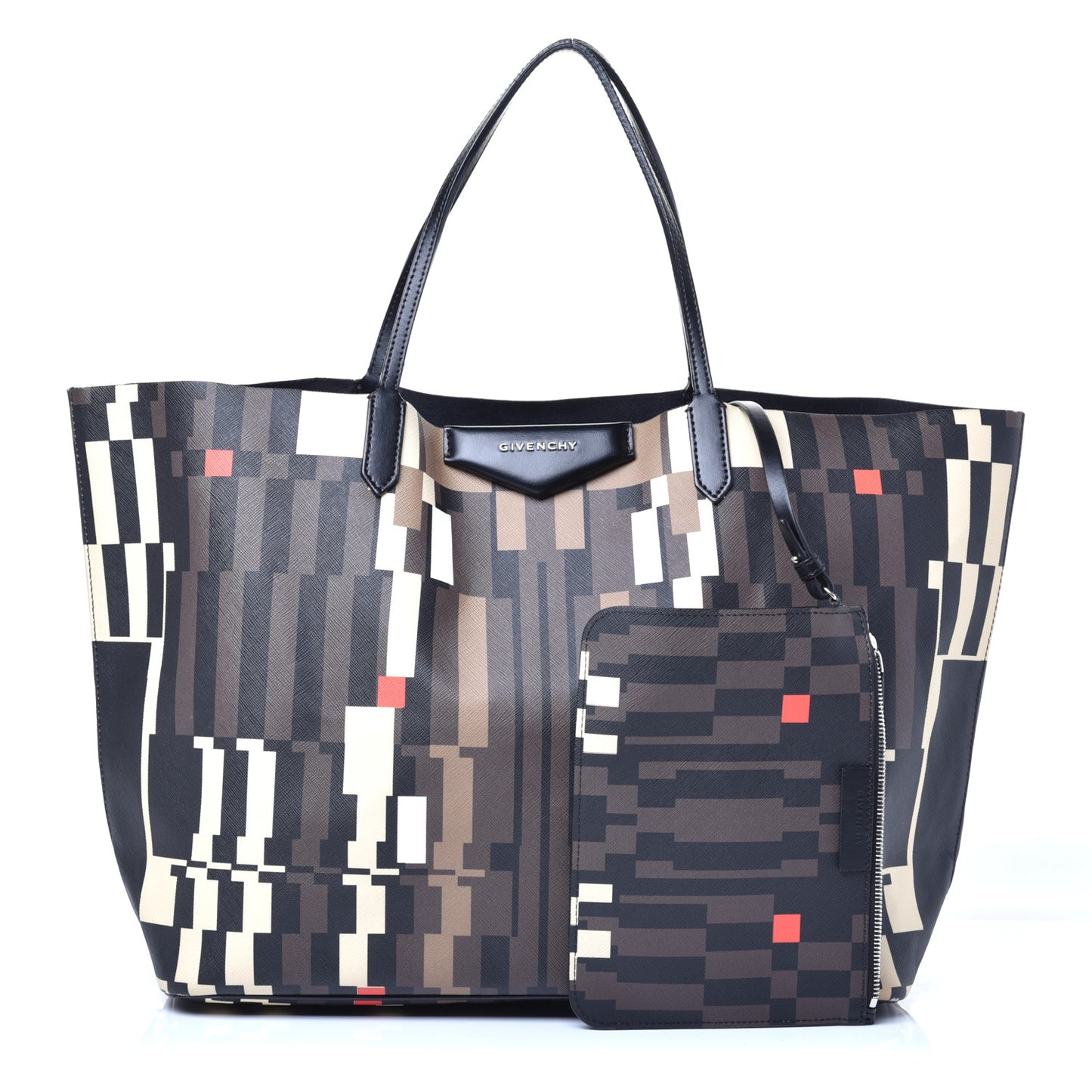 Textured Coated Canvas Print Large Antigona Tote Black