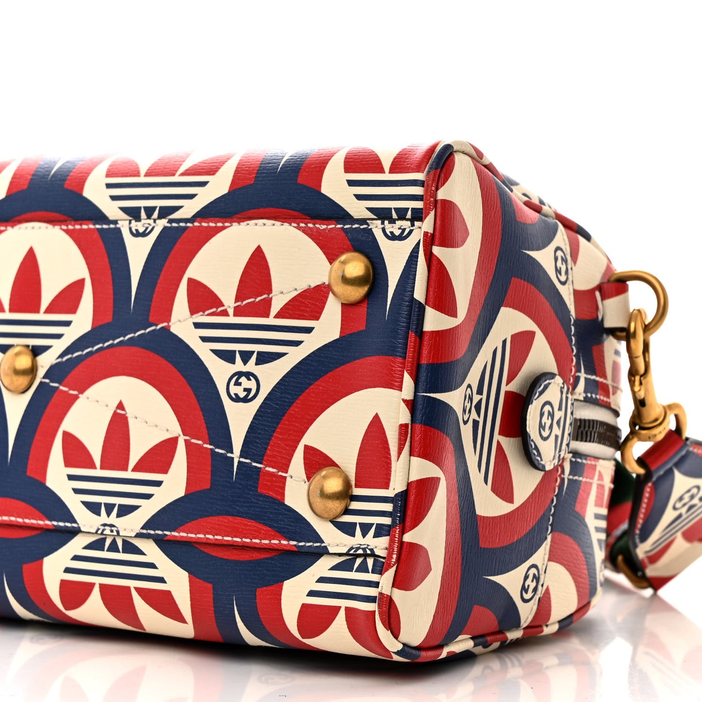 X ADIDAS Shangai Calfskin Web Trefoil Interlocking G Mini Duffle Bag Red White Blue