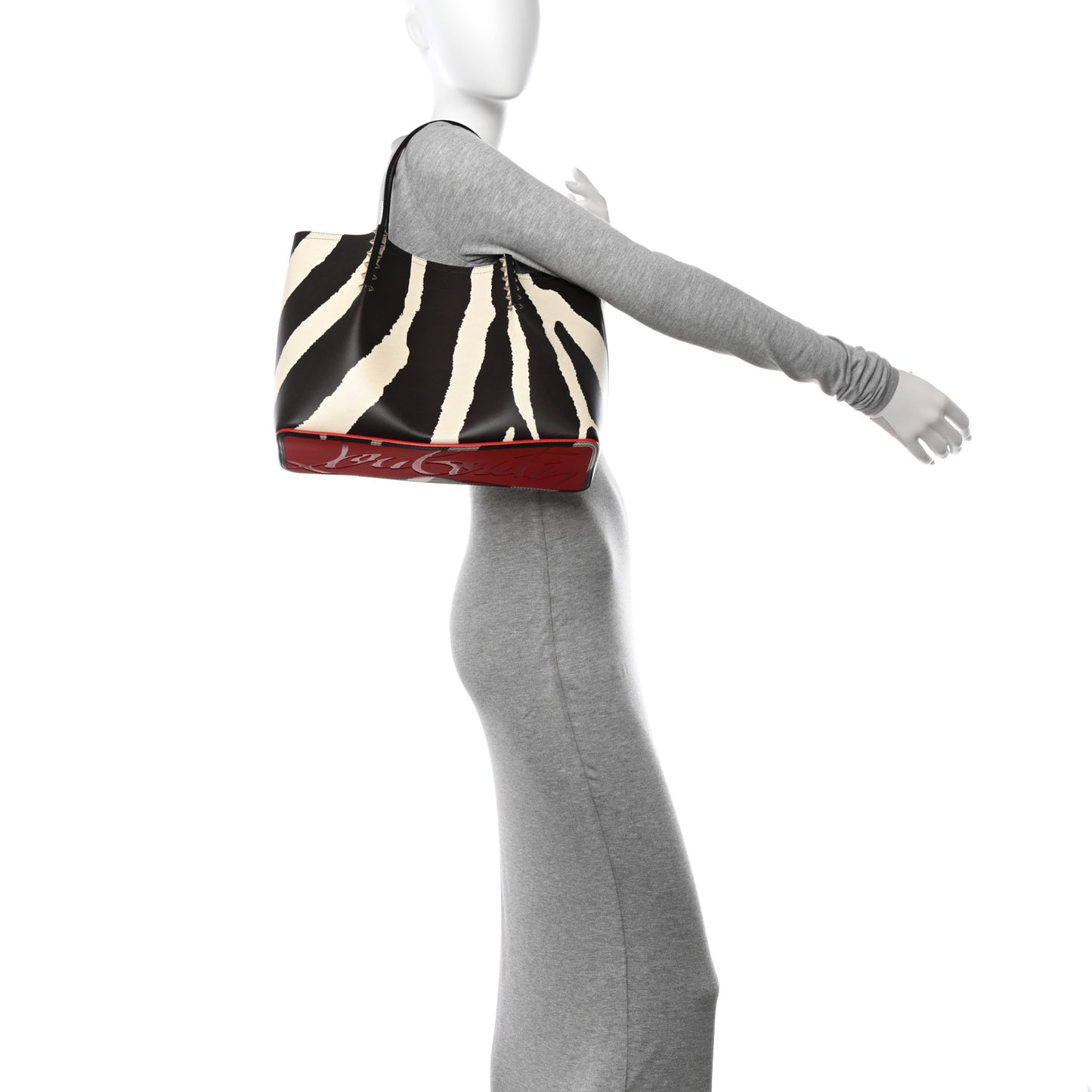 Calfskin Empire Zebra Print Spiked Large Cabarock Shopper Tote Brown White
