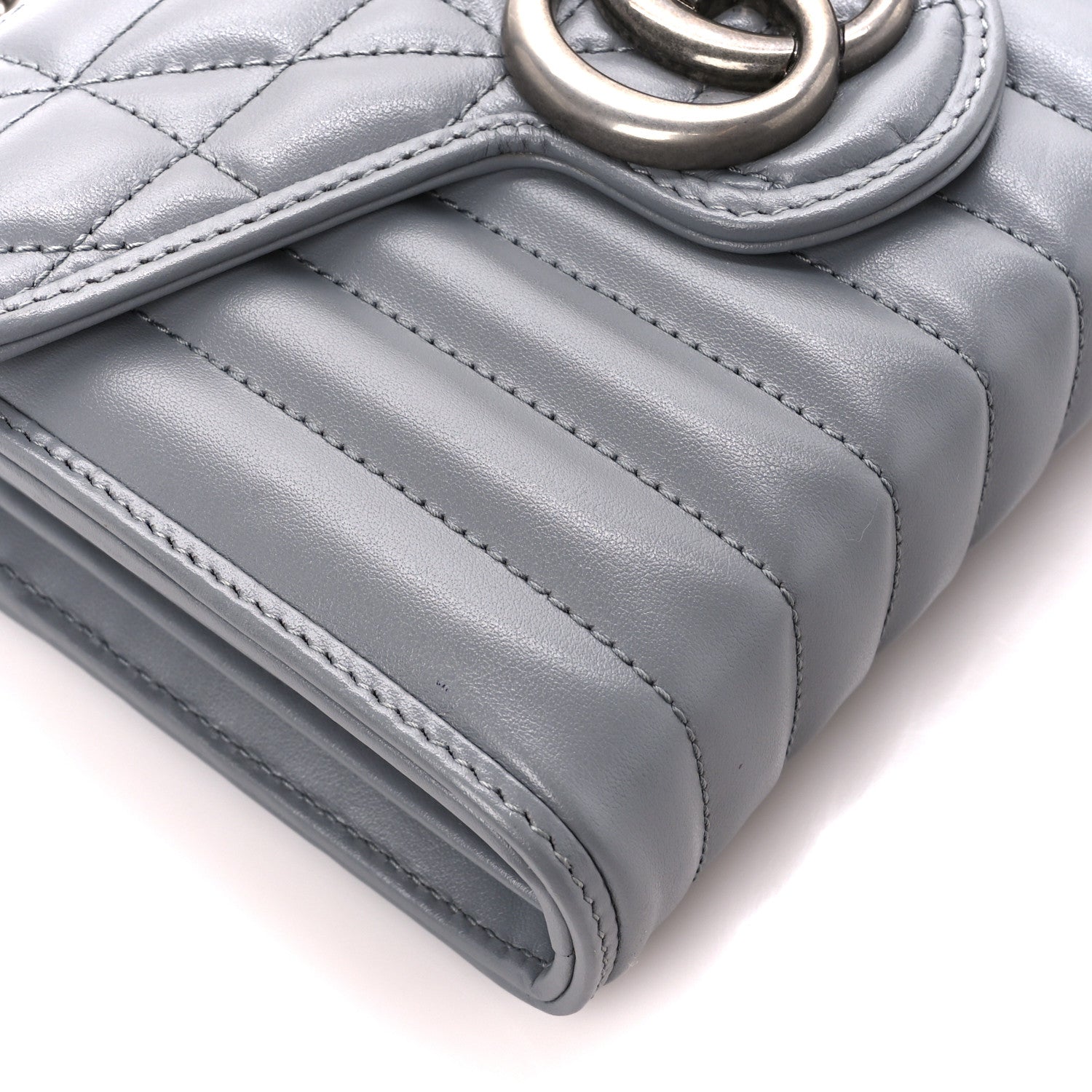 Gucci Calfskin Matelasse Aria GG Marmont Chain Wallet Deep Grey 9 of 10