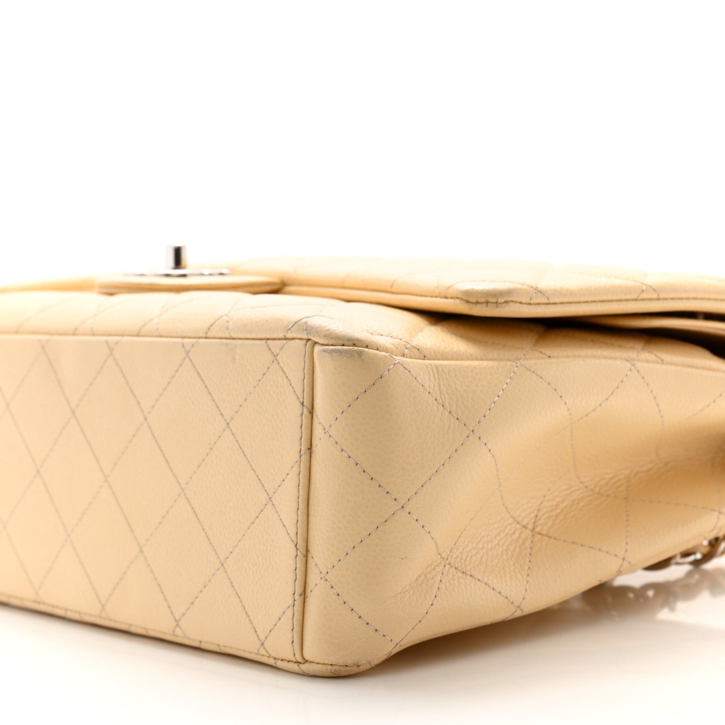 Caviar Quilted Maxi Double Flap Light Beige