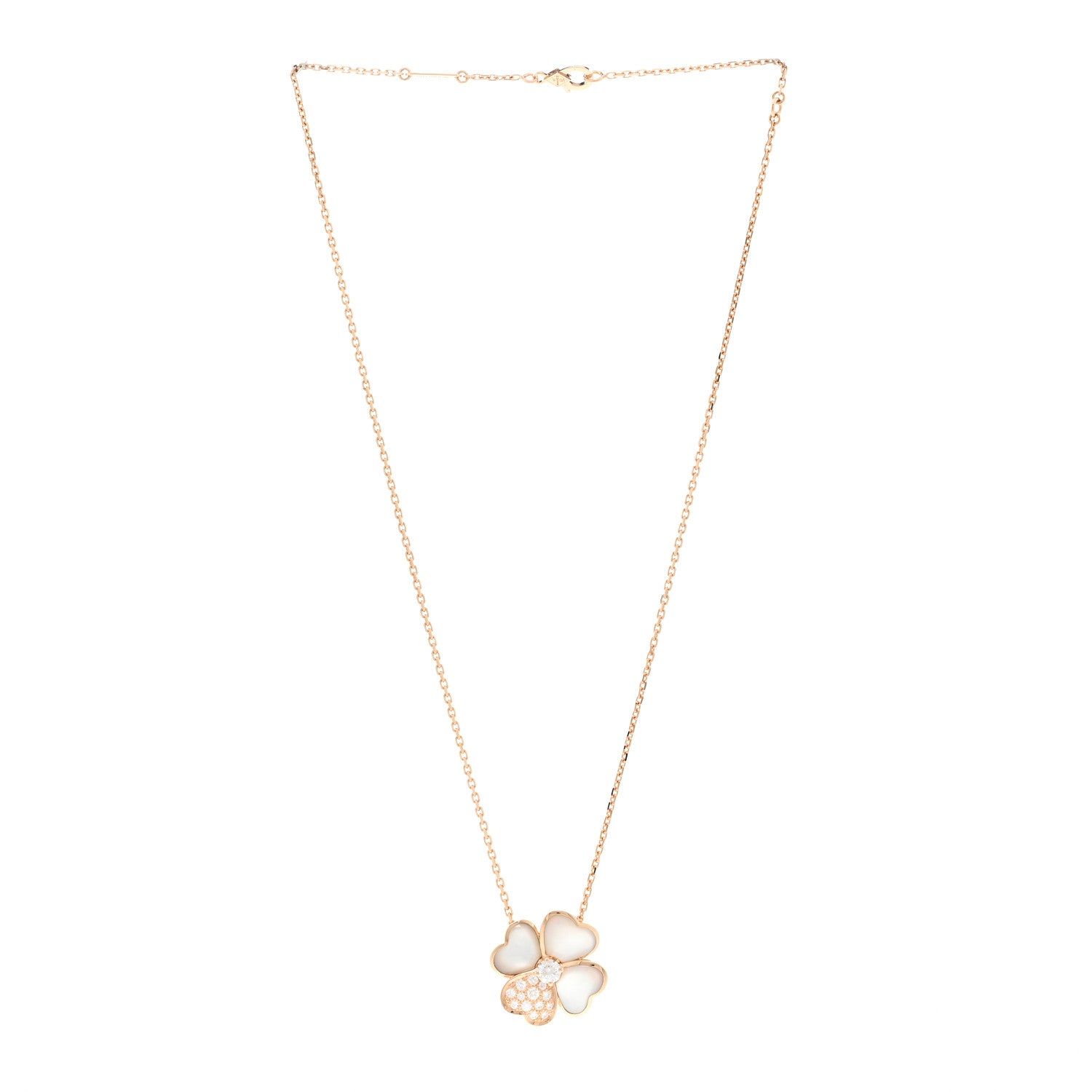 Van Cleef & Arpels 18K Rose Gold Diamond Mother of Pearl Medium Cosmos Clip Pendant Necklace 3 of 5