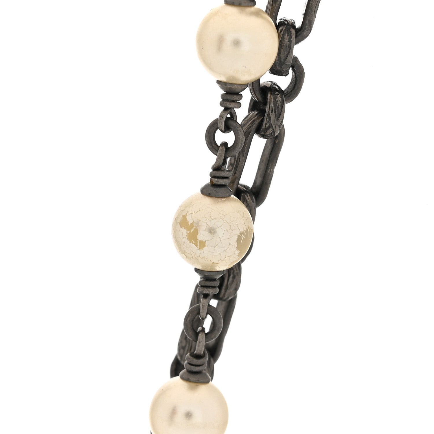 Chanel Pearl Crystal CC Double Strand Necklace Ruthenium 5 of 6