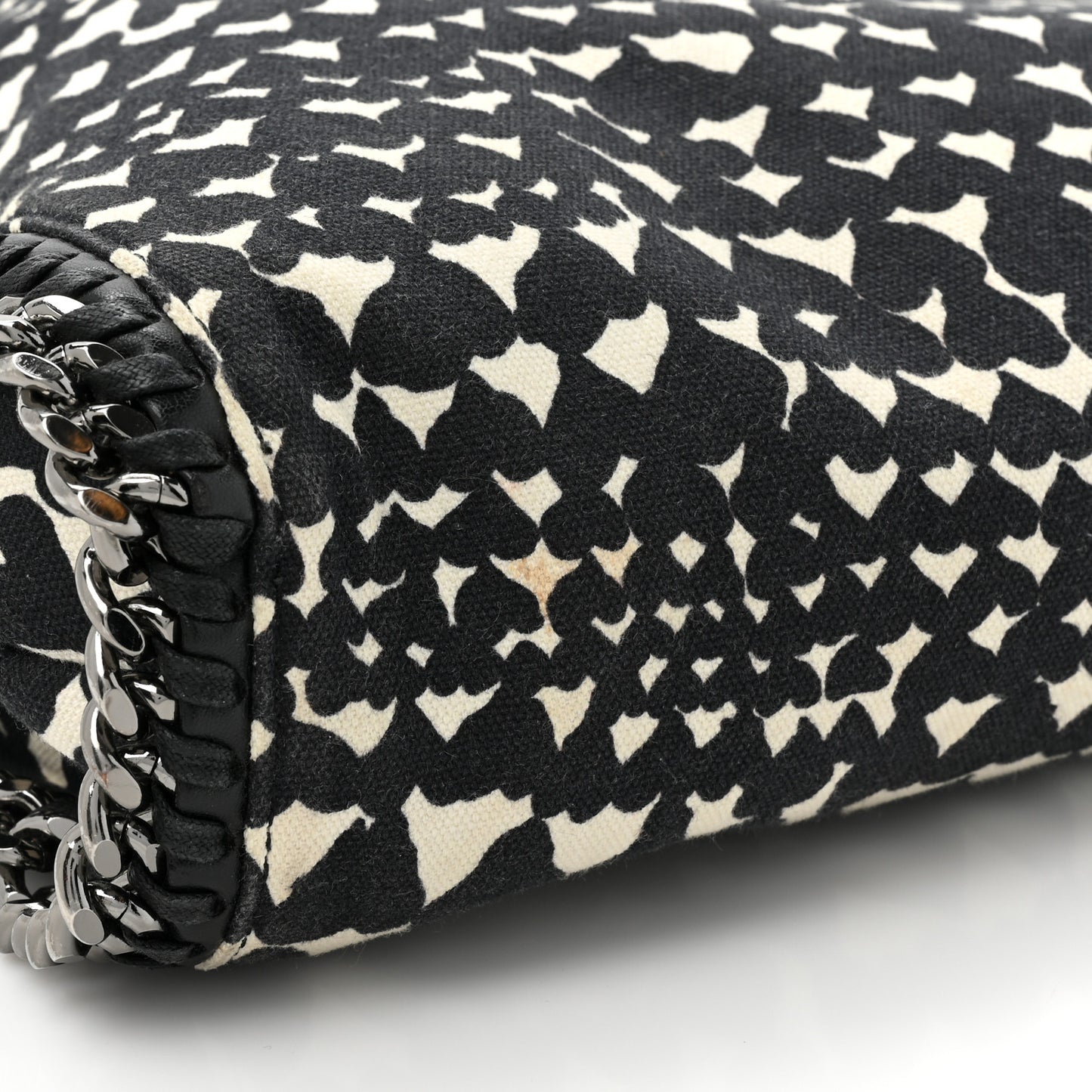 Cotton Canvas Hearts Falabella Fold Over Tote Black White
