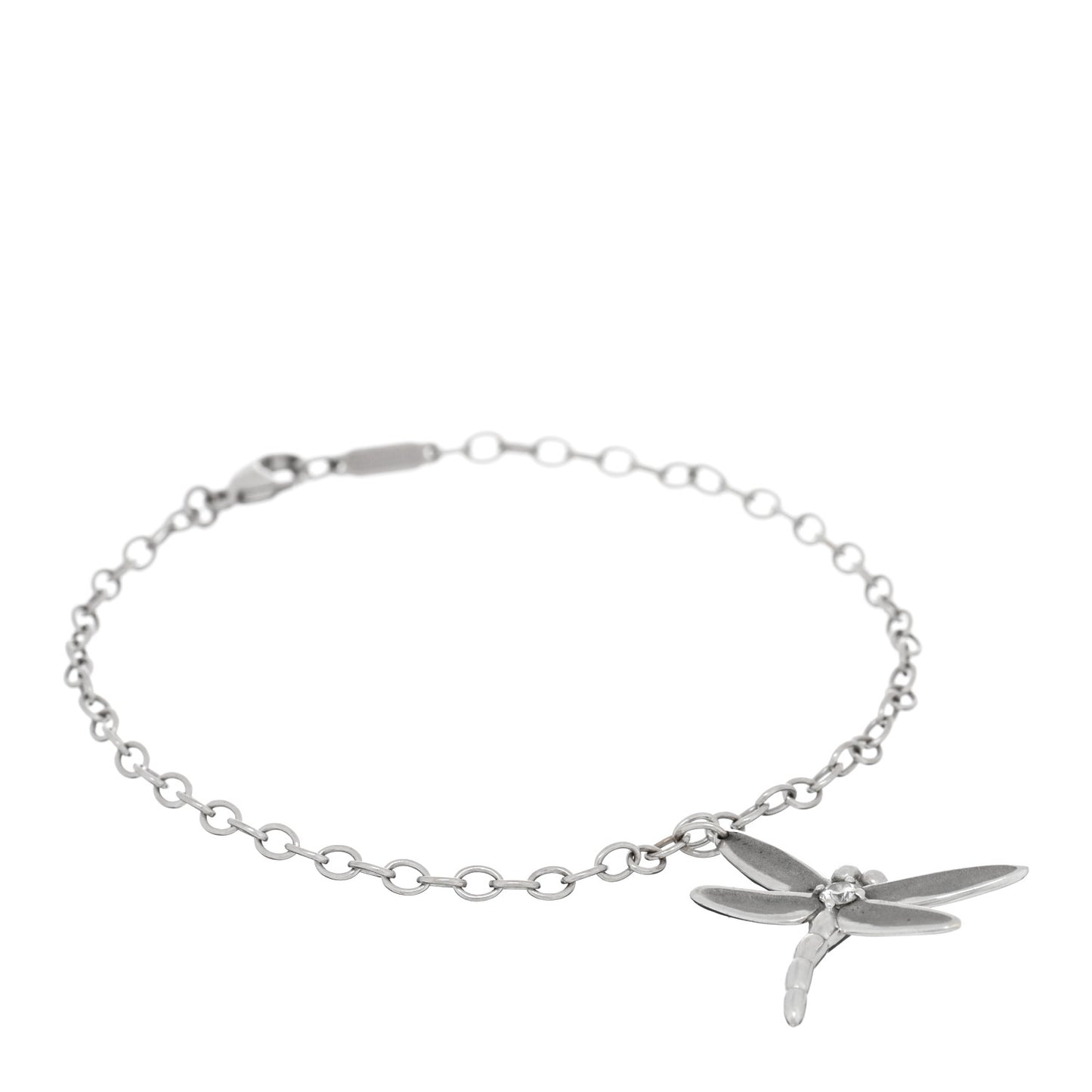18K White Gold Diamond Dragonfly Charm Bracelet