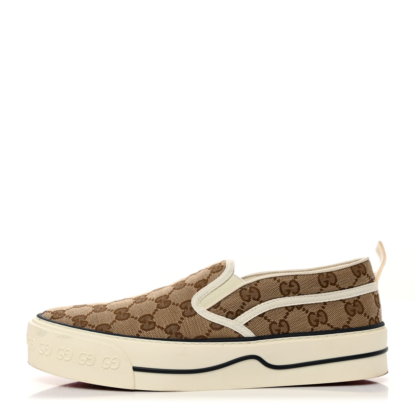 GG Monogram Womens 1977 Tennis Slip On 30mm Sneakers 40 Beige Ebony Mystic White