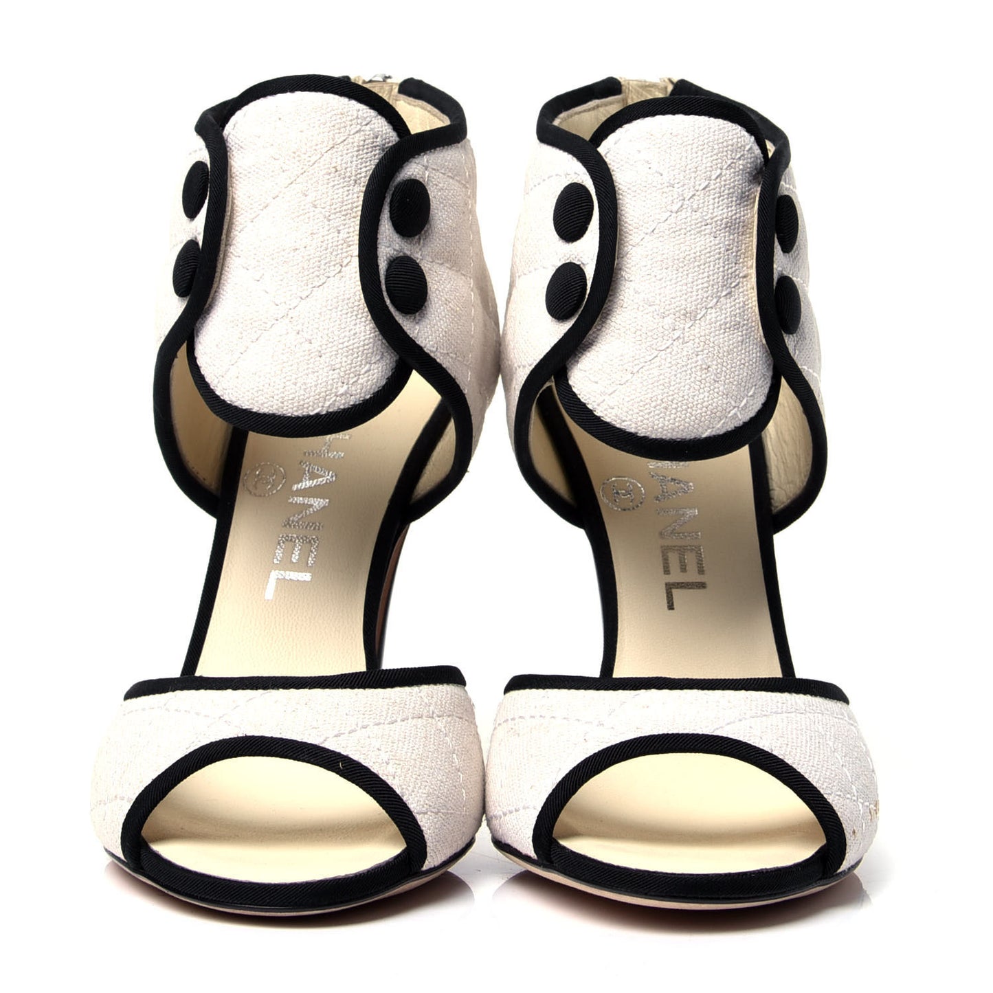 Grosgrain Canvas Quilted Open Toe CC Sandals 35 White