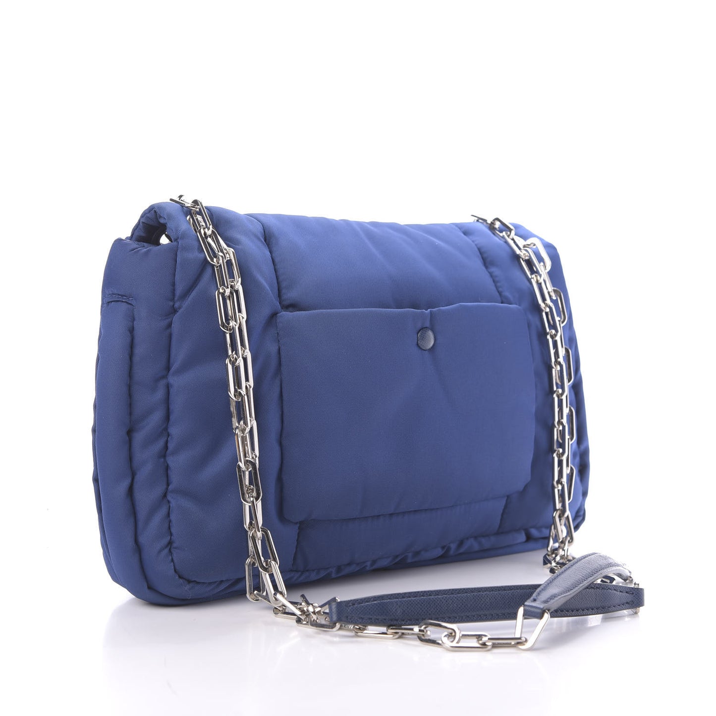 Tessuto Nylon Bomber Sound Chain Flap Shoulder Bag Bluette