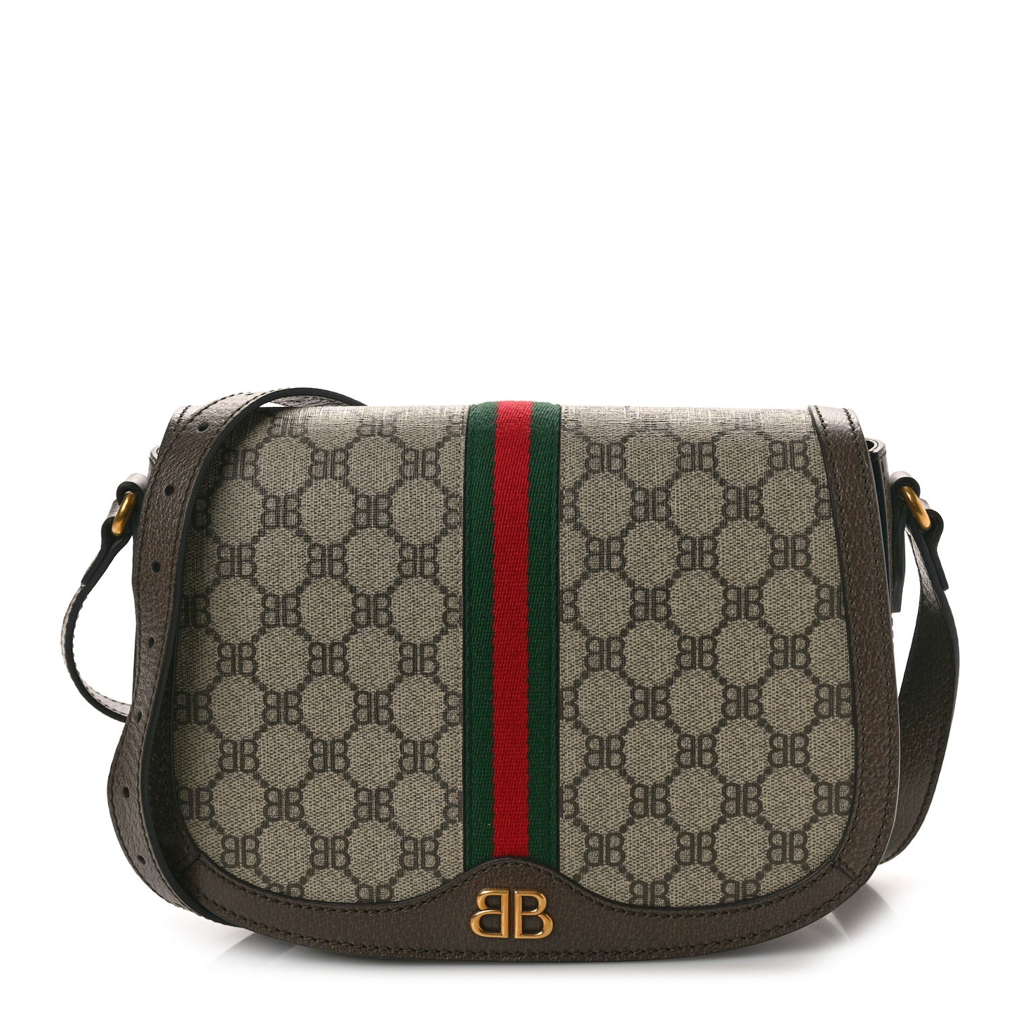 X BALENCIAGA BB Supreme Monogram Web Small Ophidia Shoulder Bag Beige New Acero