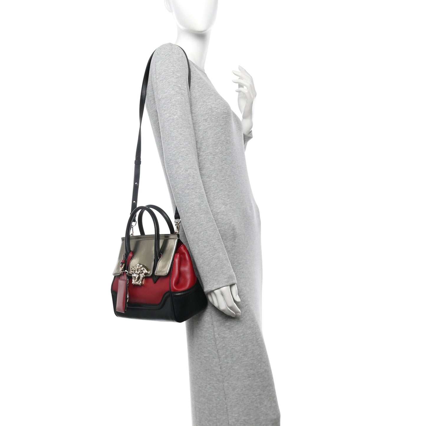 Metallic Grained Calfskin Medium Palazzo Empire Bag Gold Red Black