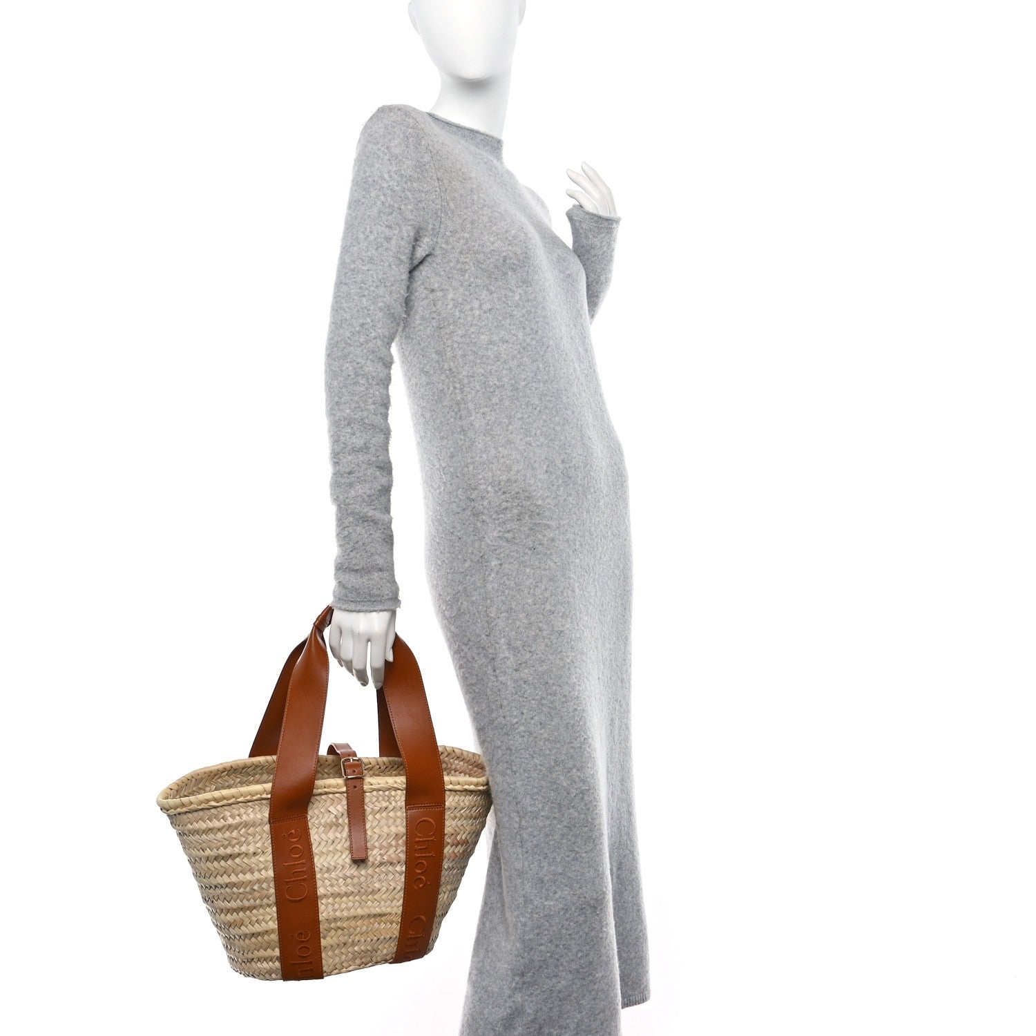 Chloe Palm Leaf Smooth Calfskin Medium Sense Basket Caramel 2 of 11