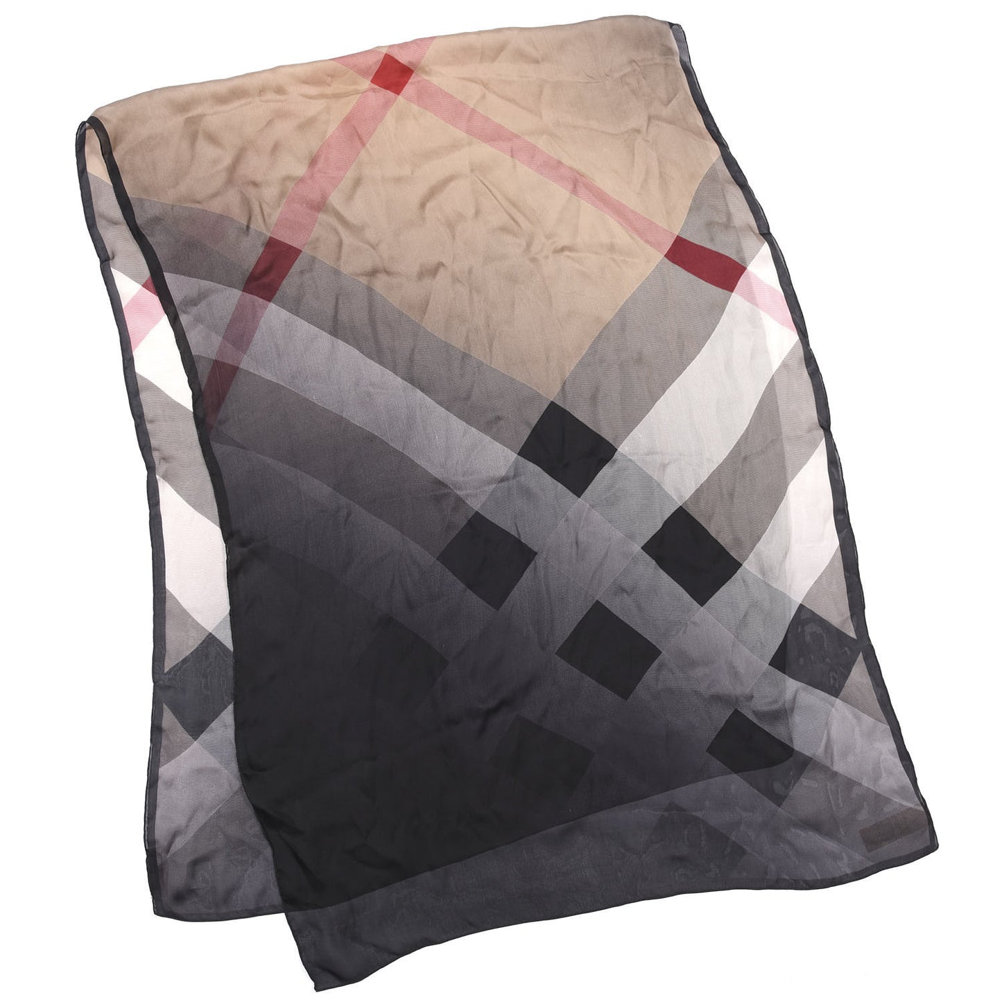 Silk Ombre Check Scarf Camel Black