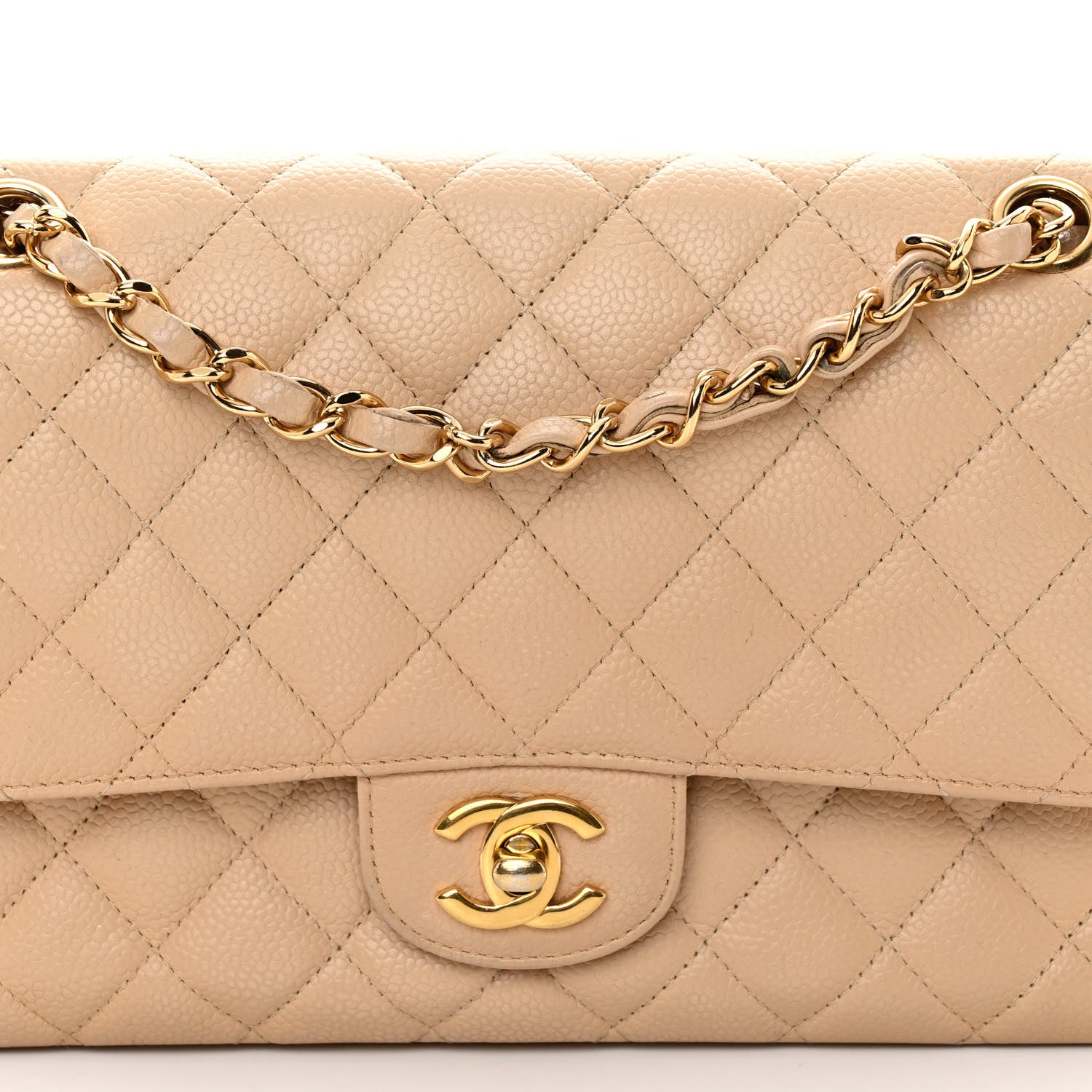 Chanel Caviar Quilted Medium Double Flap Beige 8 of 10