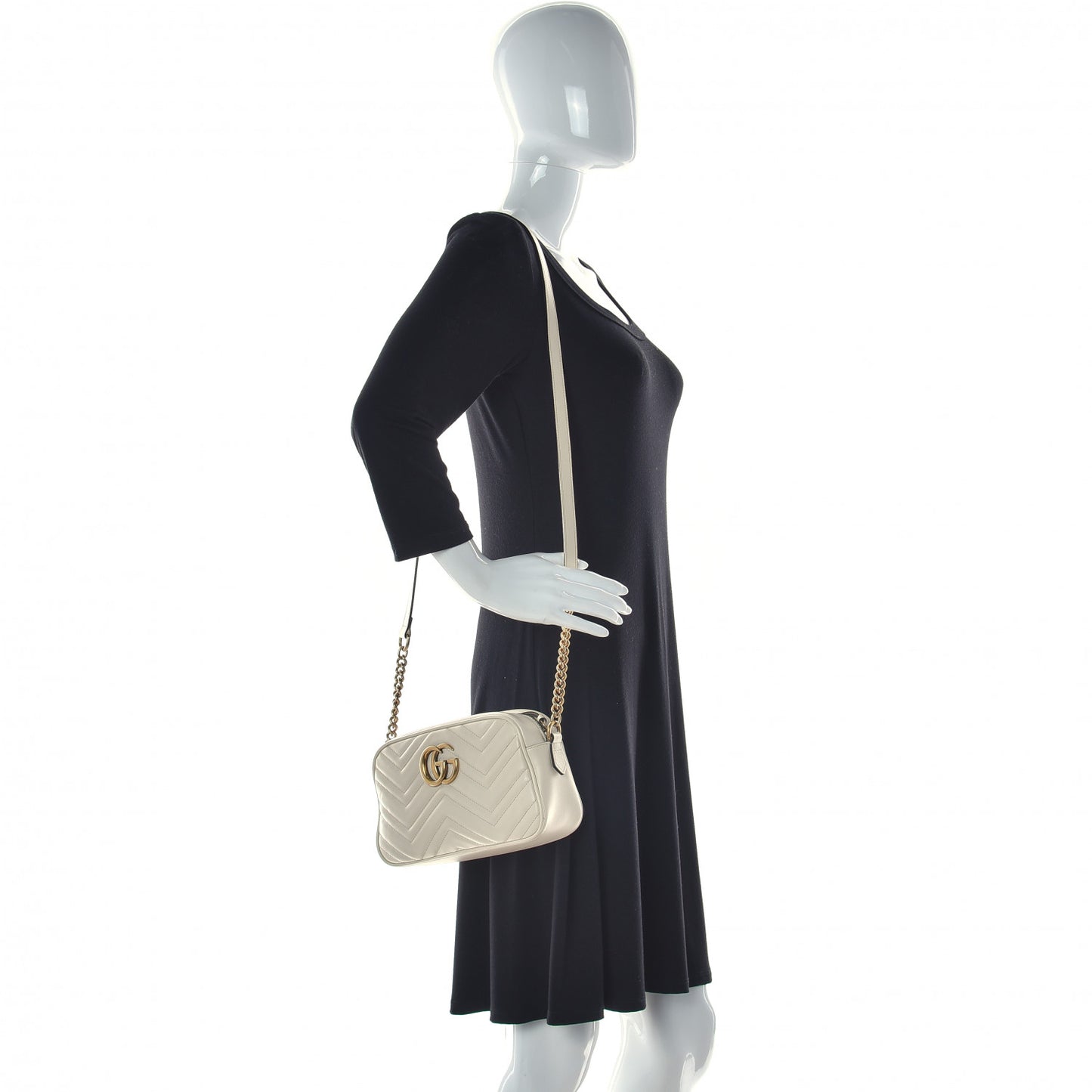 Calfskin Matelasse Small GG Marmont Chain Shoulder Bag White