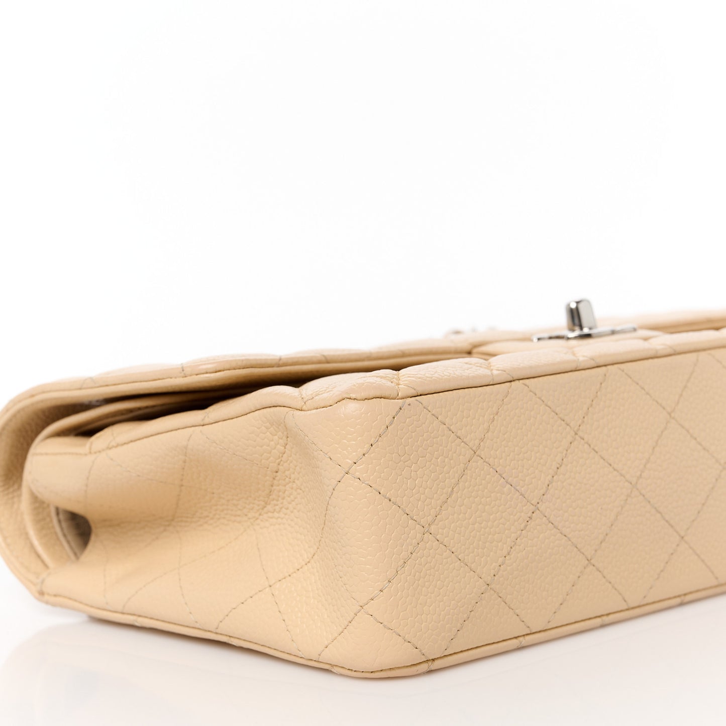 Caviar Quilted Medium Double Flap Beige
