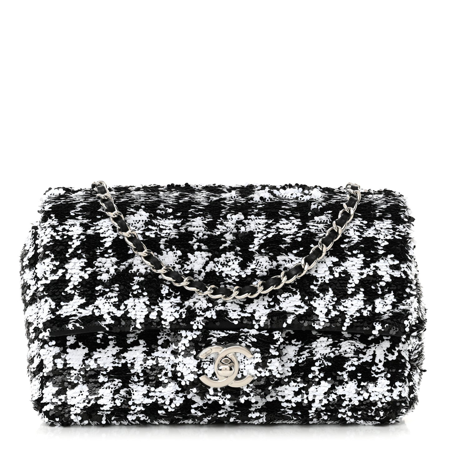 Sequin Houndstooth Small Flap Black White