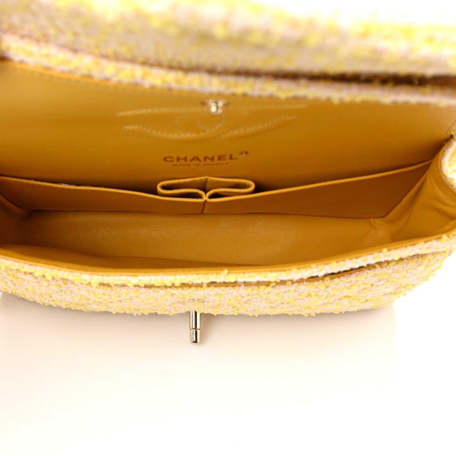 Chanel Tweed Quilted Medium Double Flap Yellow 5 of 8