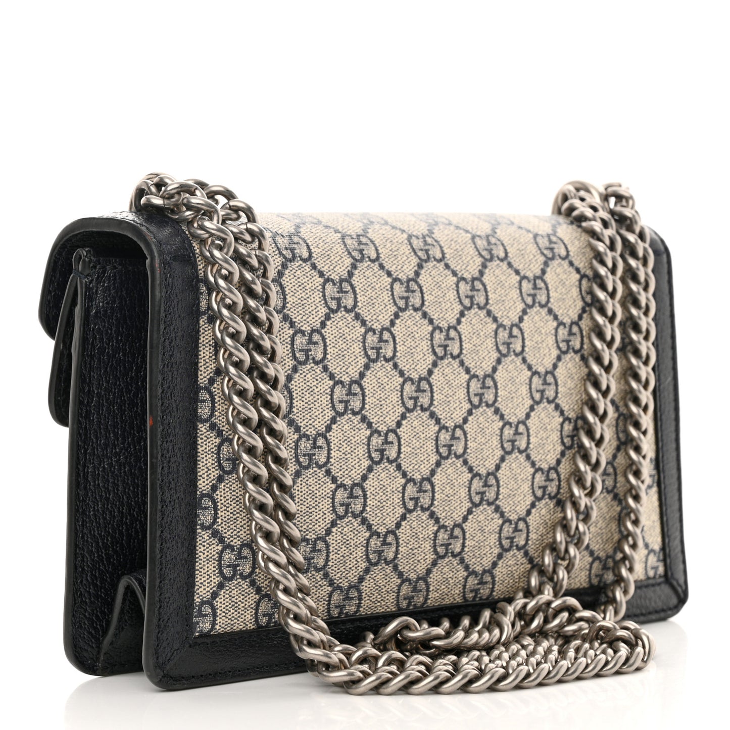 GG Supreme Monogram Textured Dollar Calfskin Small Rectangular Dionysus Shoulder Bag Beige Blue