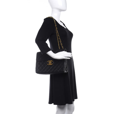 Lambskin Quilted XL Jumbo Single Flap Black