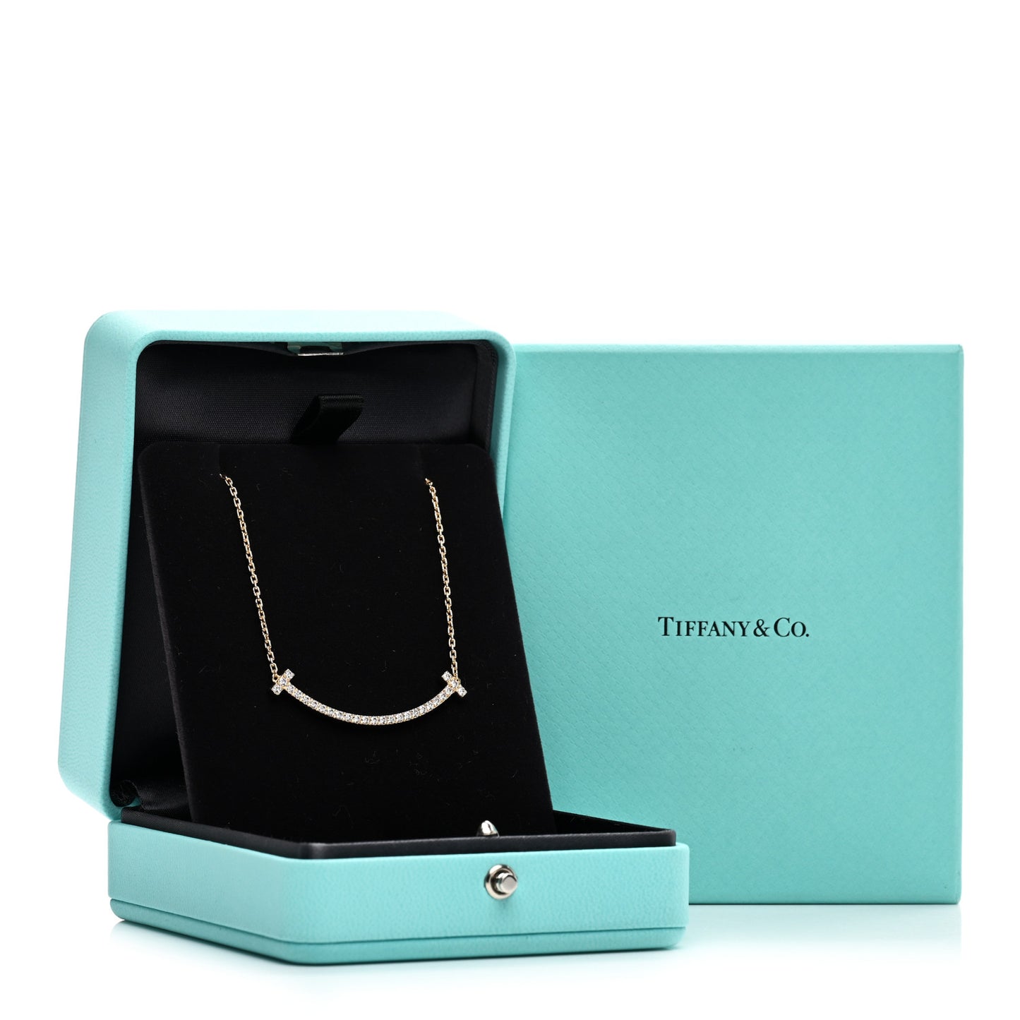 18K Yellow Gold Diamond Medium T Smile Pendant Necklace