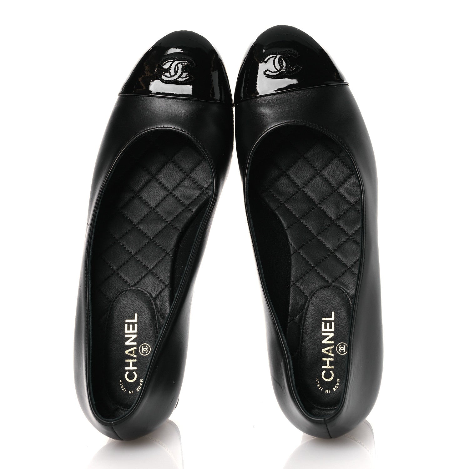 Chanel Lambskin Patent Cap Toe CC Pumps 37 Black 1775334