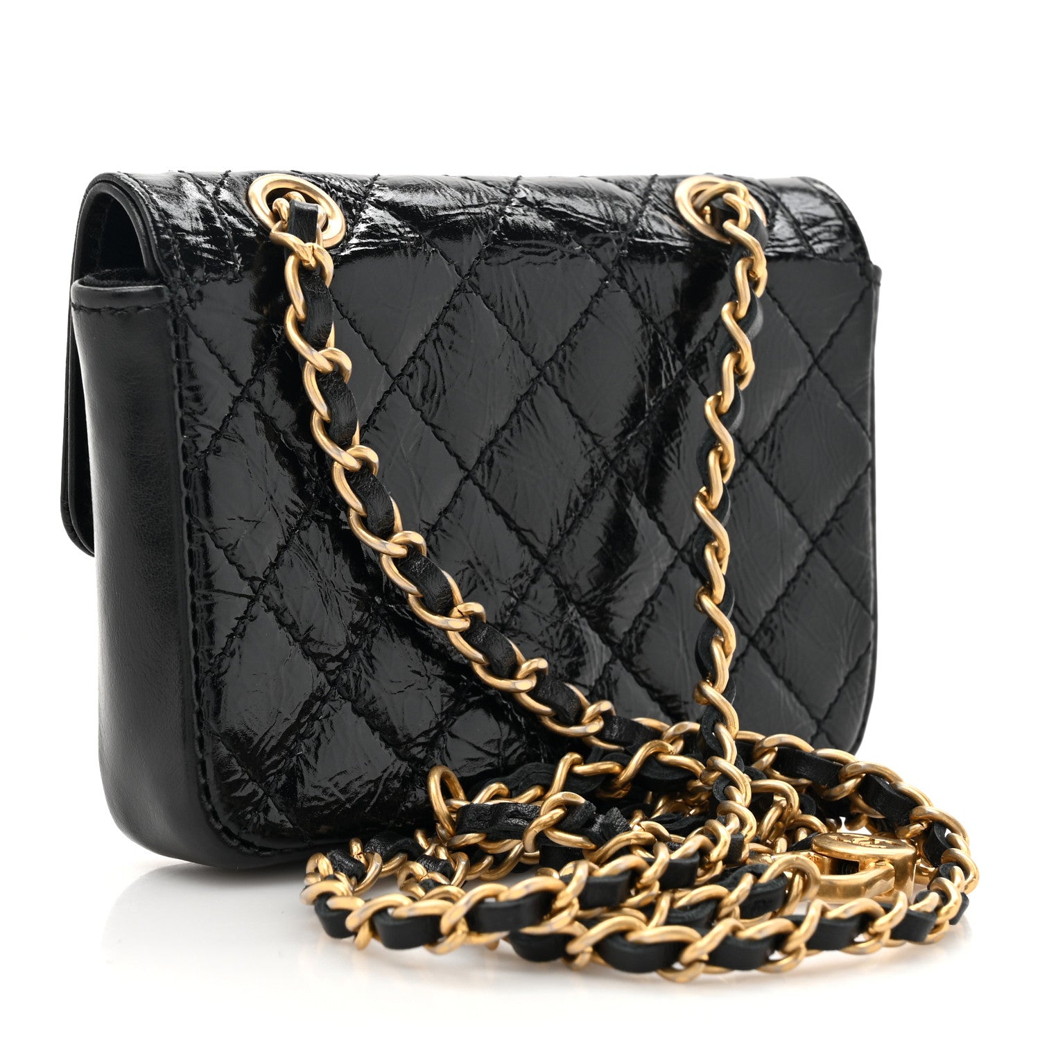 Chanel Shiny Aged Calfskin Quilted Waist Belt Bag Black 3 of 10