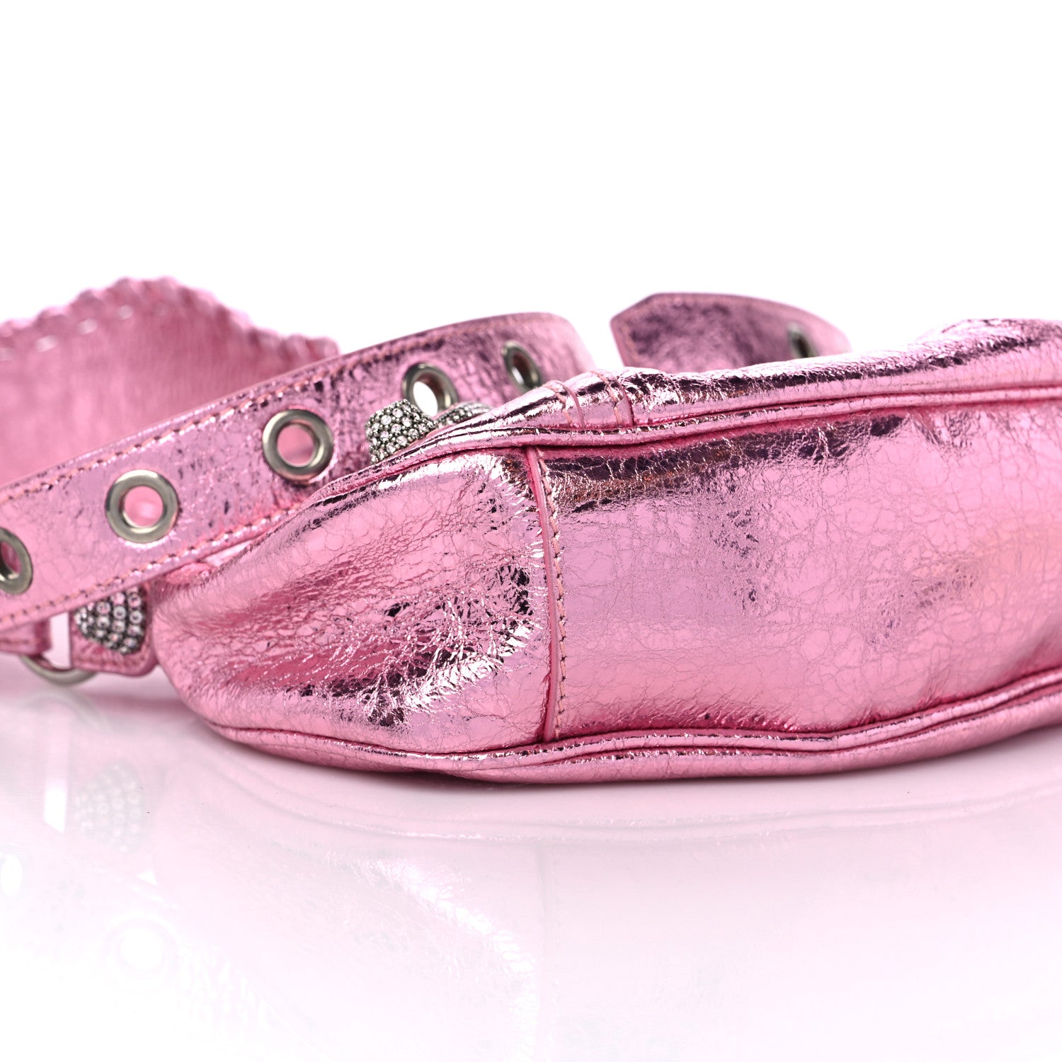 Balenciaga Metallic Agneau Arena Crystal Le Cagole Shoulder Bag XS Met Pink 8 of 9