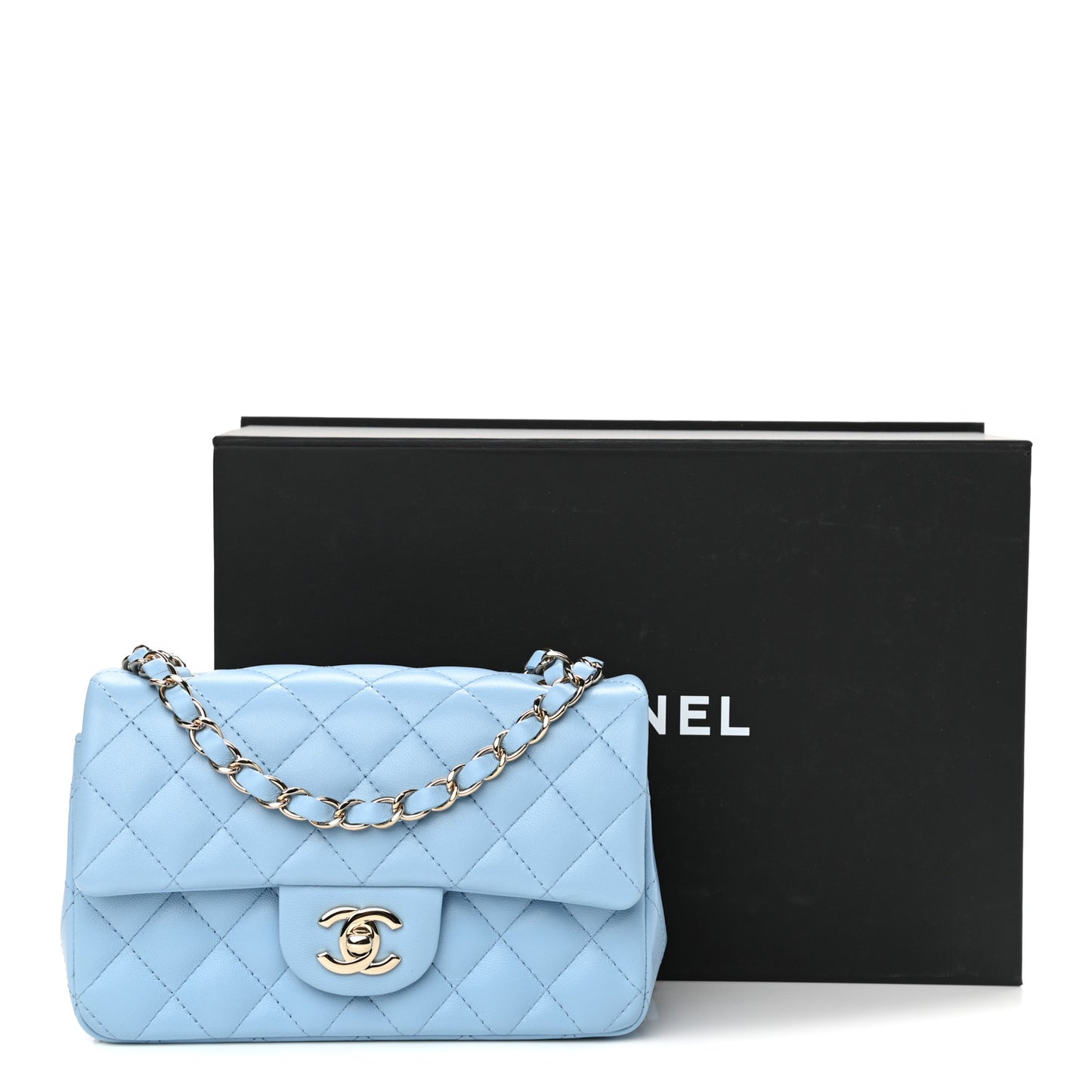 Lambskin Quilted Mini Rectangular Flap Light Blue