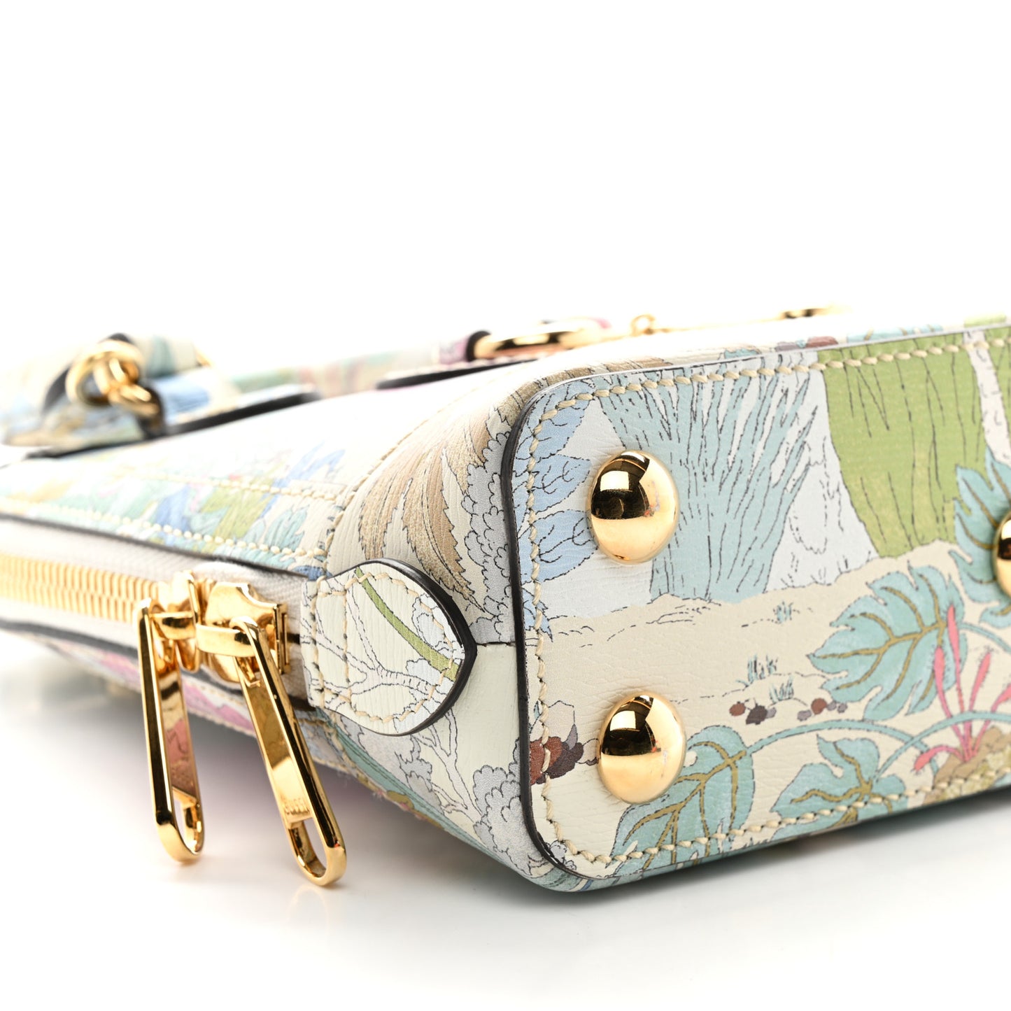 New Shangai Calfskin Tiger Savanah Web Mini Horsebit 1955 Top Handle Bag Chalky White Multicolor