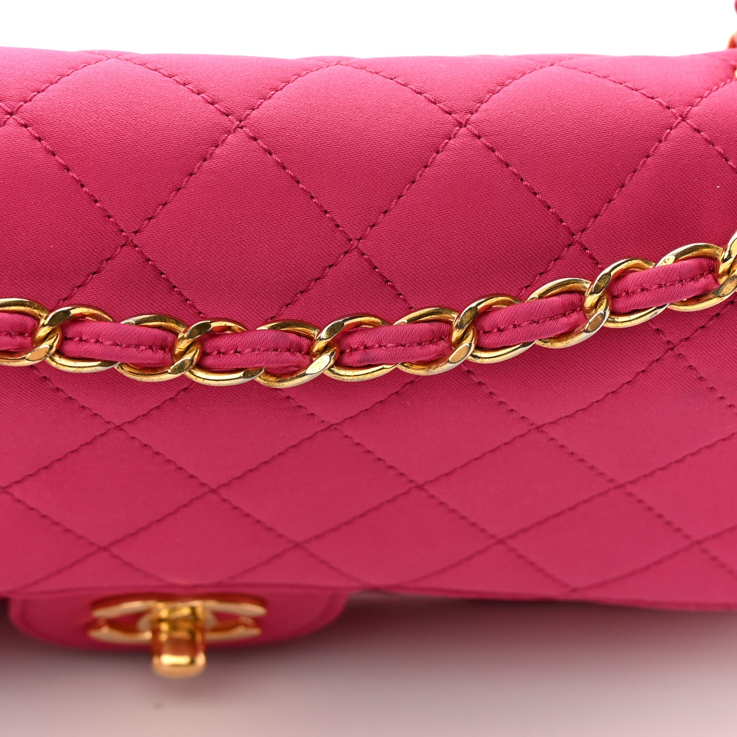 Satin Quilted Medium Double Flap Fuchsia