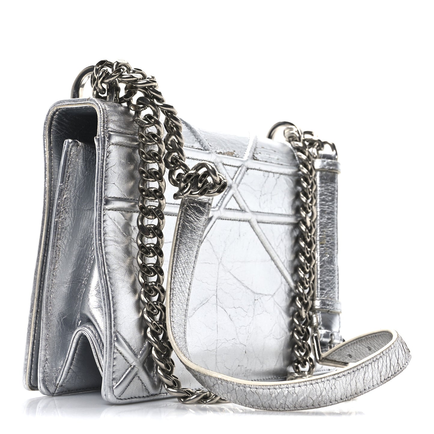 Metallic Crinkled Lambskin Medium Diorama Flap Bag Silver