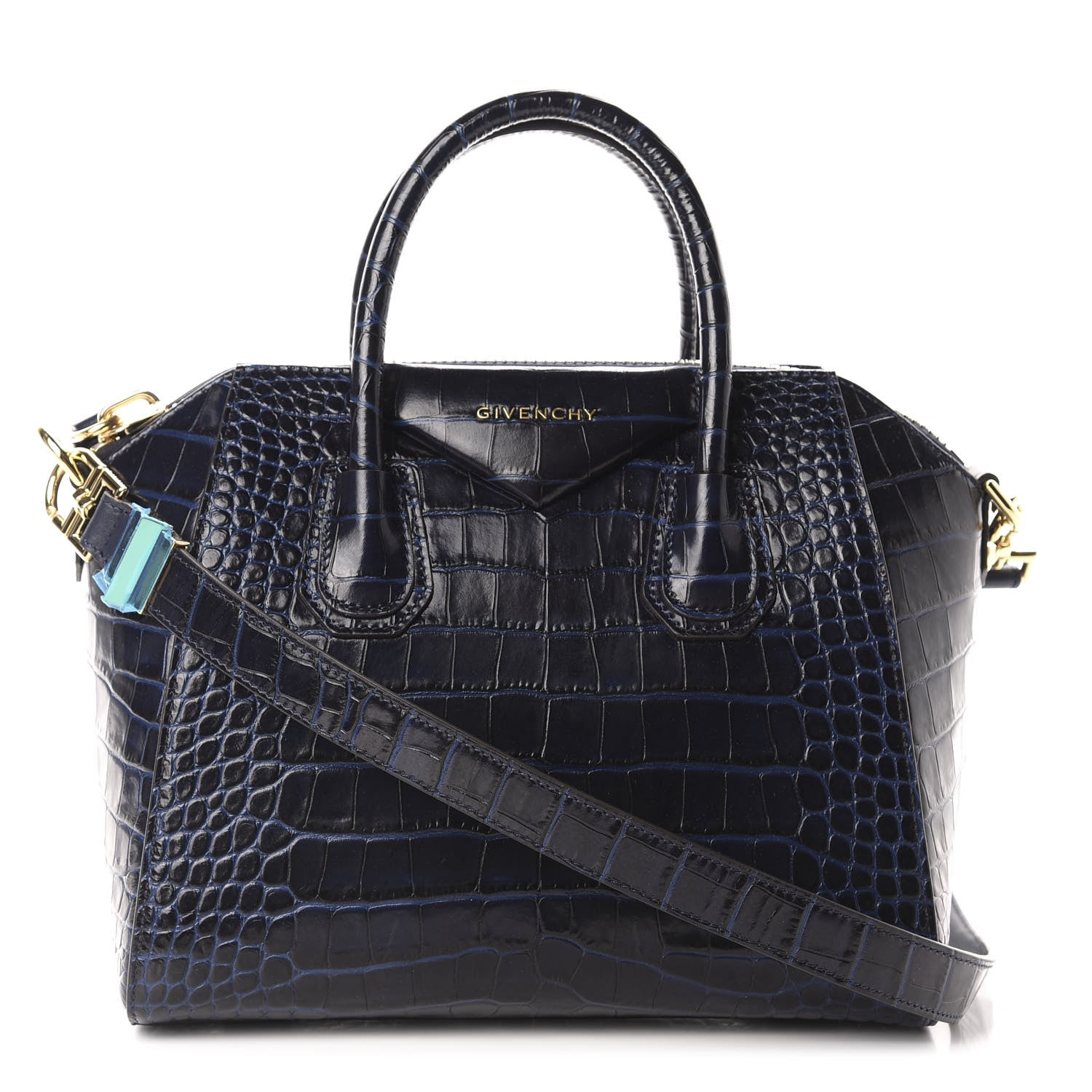 Givenchy Calfskin Crocodile Embossed Small Antigona Deep Blue 1 of 10