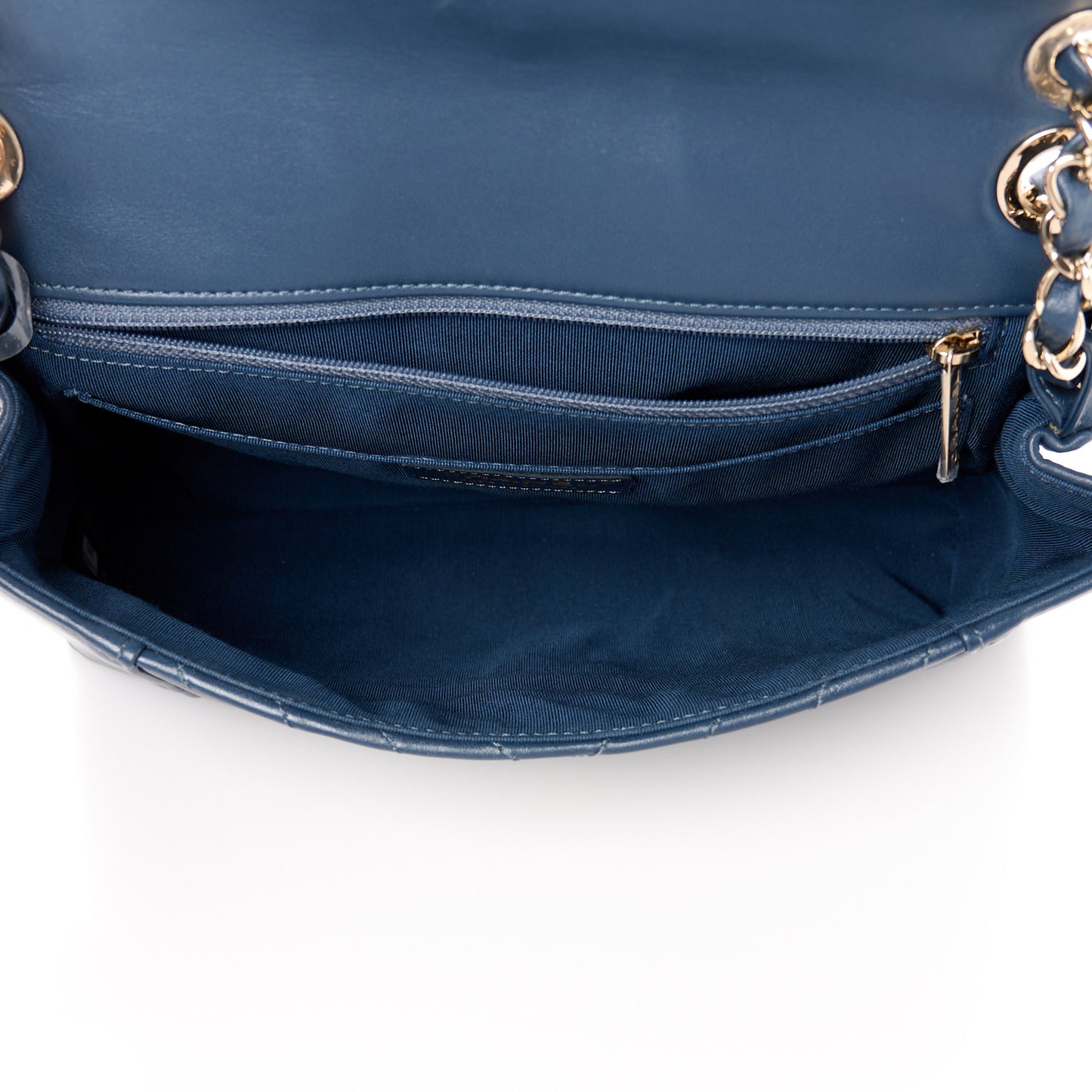 Calfskin Quilted Medium Daily Chevron Flap Navy Blue