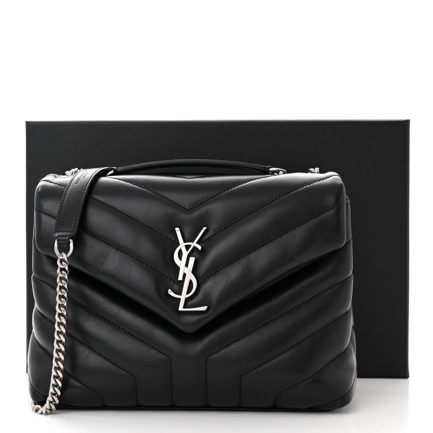 Calfskin Y Quilted Monogram Small Loulou Chain Satchel Black