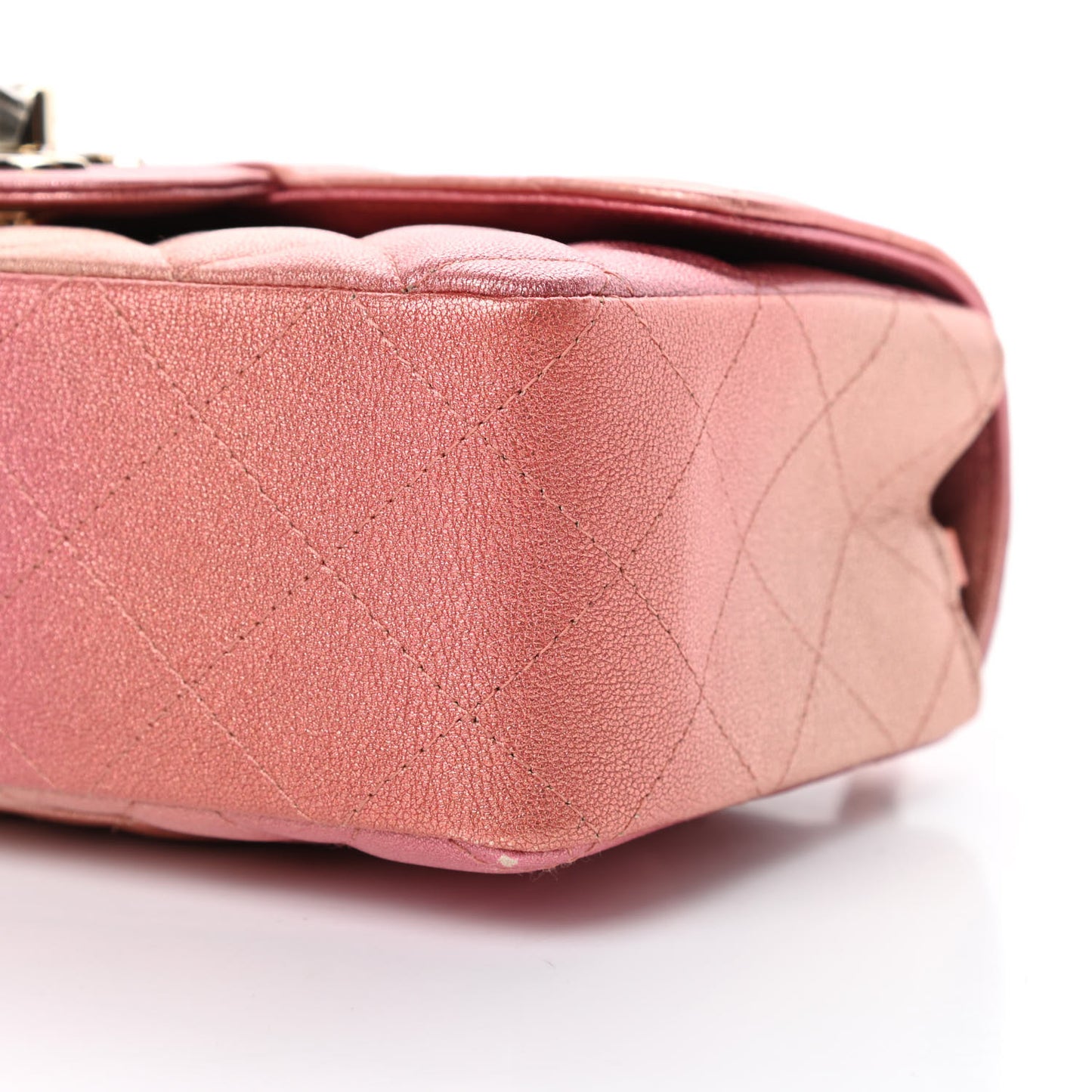 Metallic Lambskin Quilted Ombre Mini Rectangular Flap Pink
