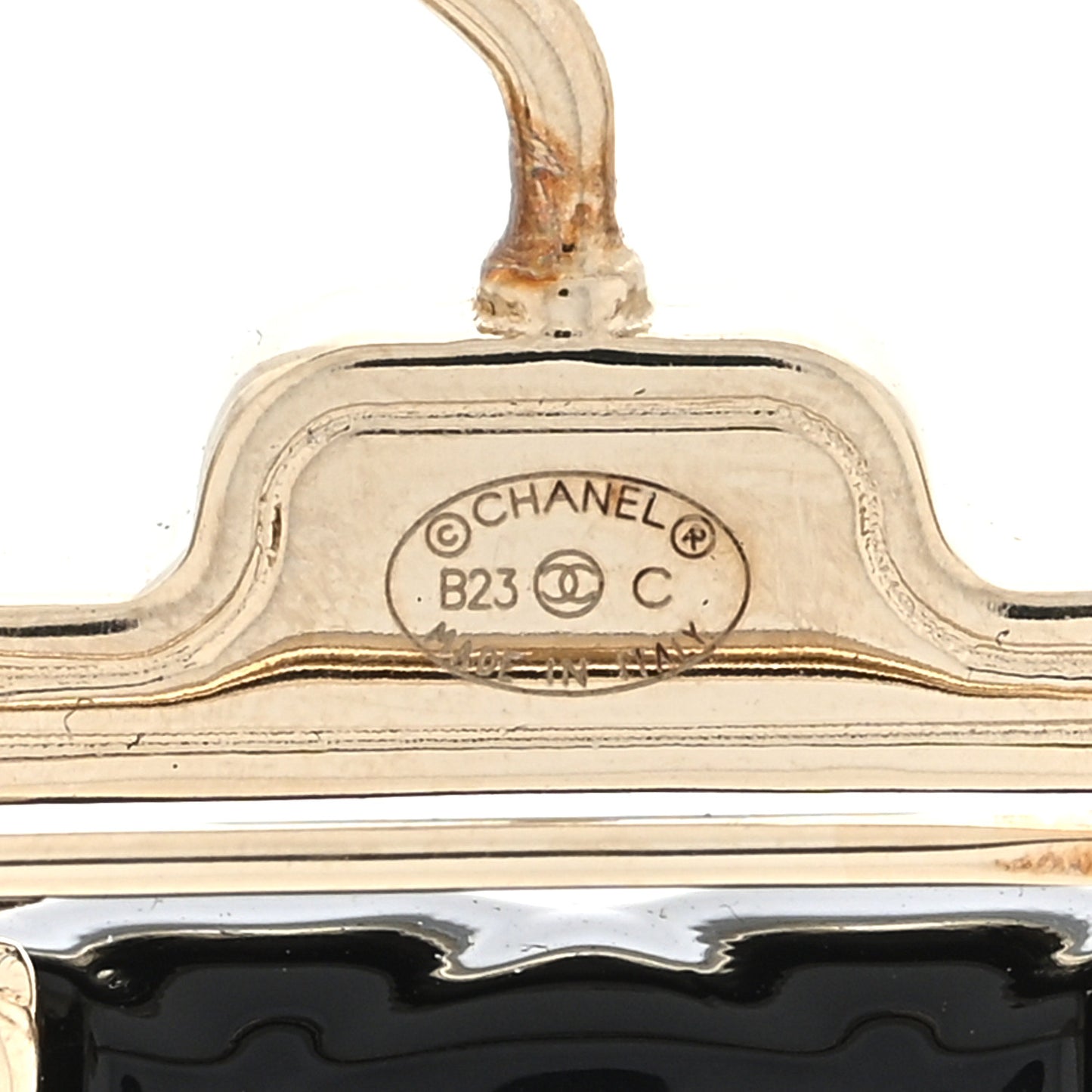 Metal Enamel Quilted Flap Hanger Brooch Gold Black