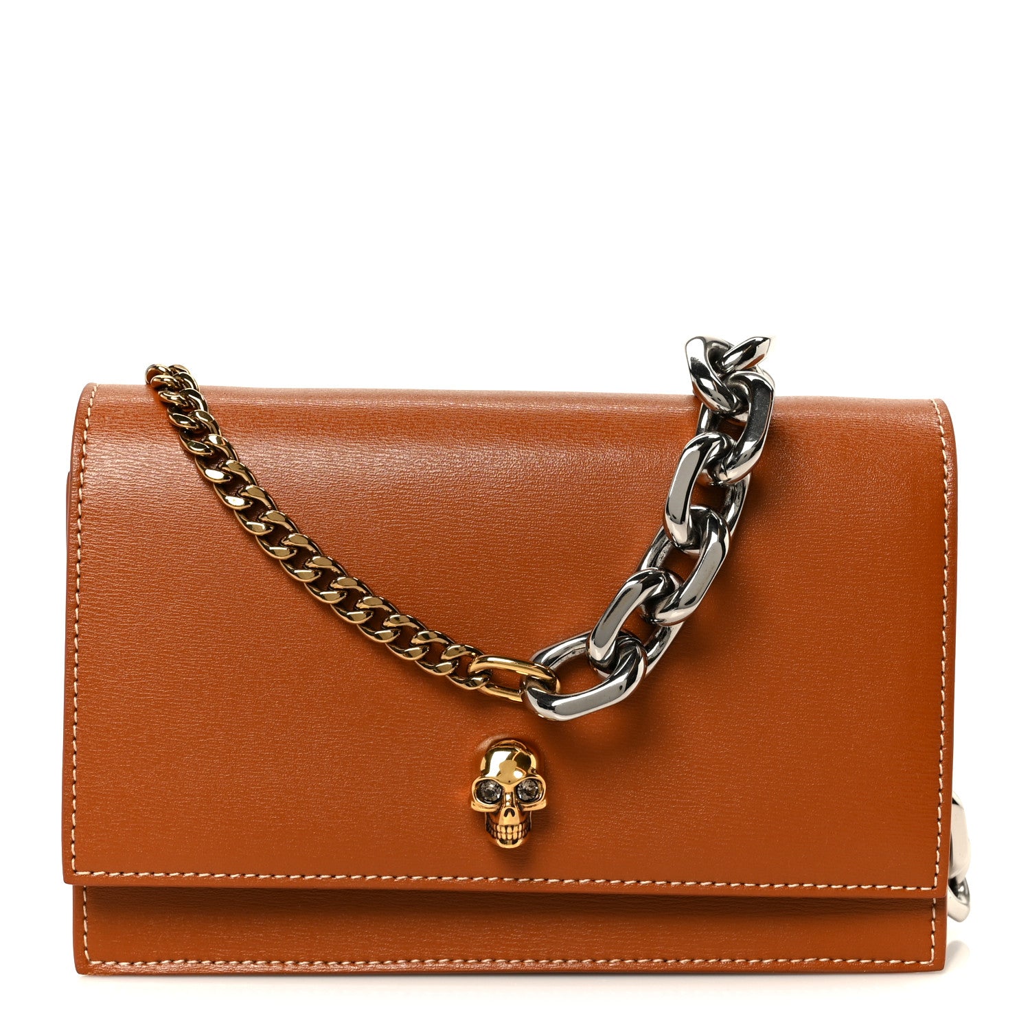 美品 AlexanderMcQueen バムバッグ Alexander McQueen Calfskin Mini Skull Chain Crossbody Bag Caramel