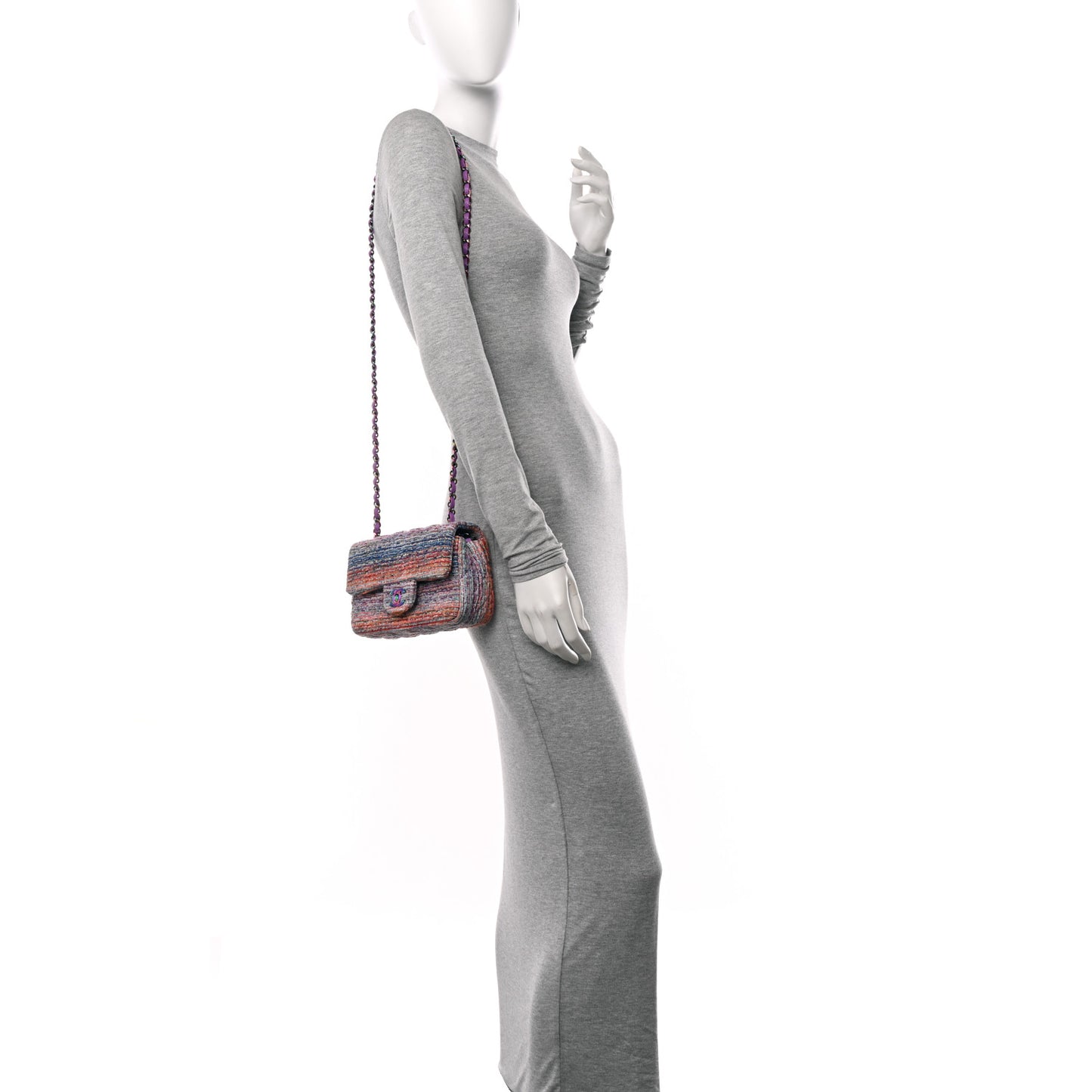 Tweed Quilted Mini Rectangular Flap Blue Pink Orange