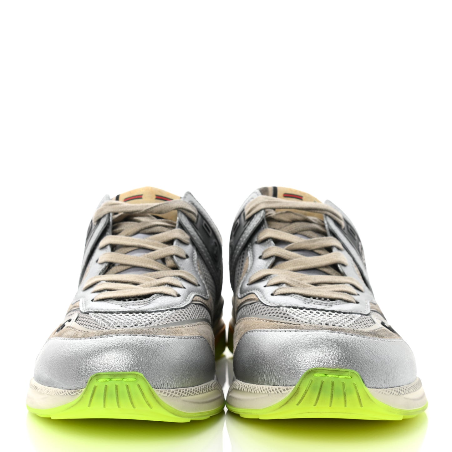 Metallic Calfskin Suede Mens Ultrapace Sneakers 8.5 Silver Oatmeal