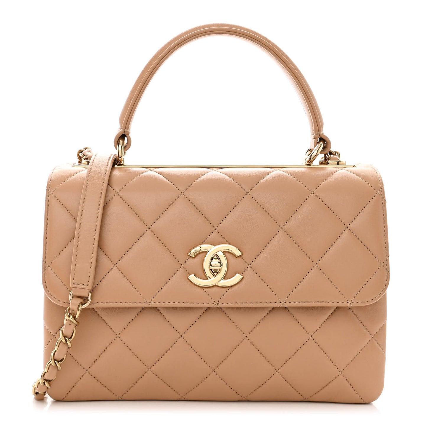 Lambskin Quilted Small Trendy CC Dual Handle Flap Bag Beige