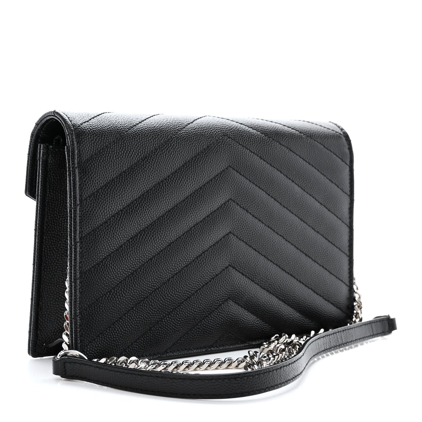 Grain De Poudre Matelasse Chevron Monogram Envelope Chain Wallet Black