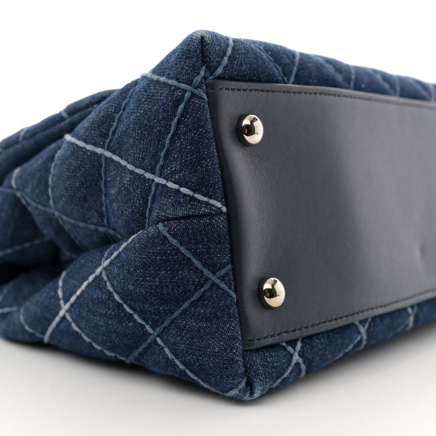 Denim Quilted Small Coco Handle Flap Blue