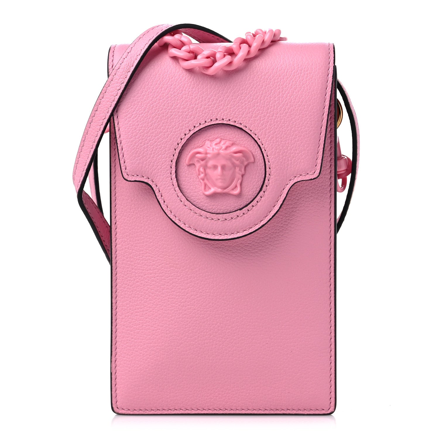 Versace Calfskin La Medusa Chain Crossbody Phone Pouch Pink